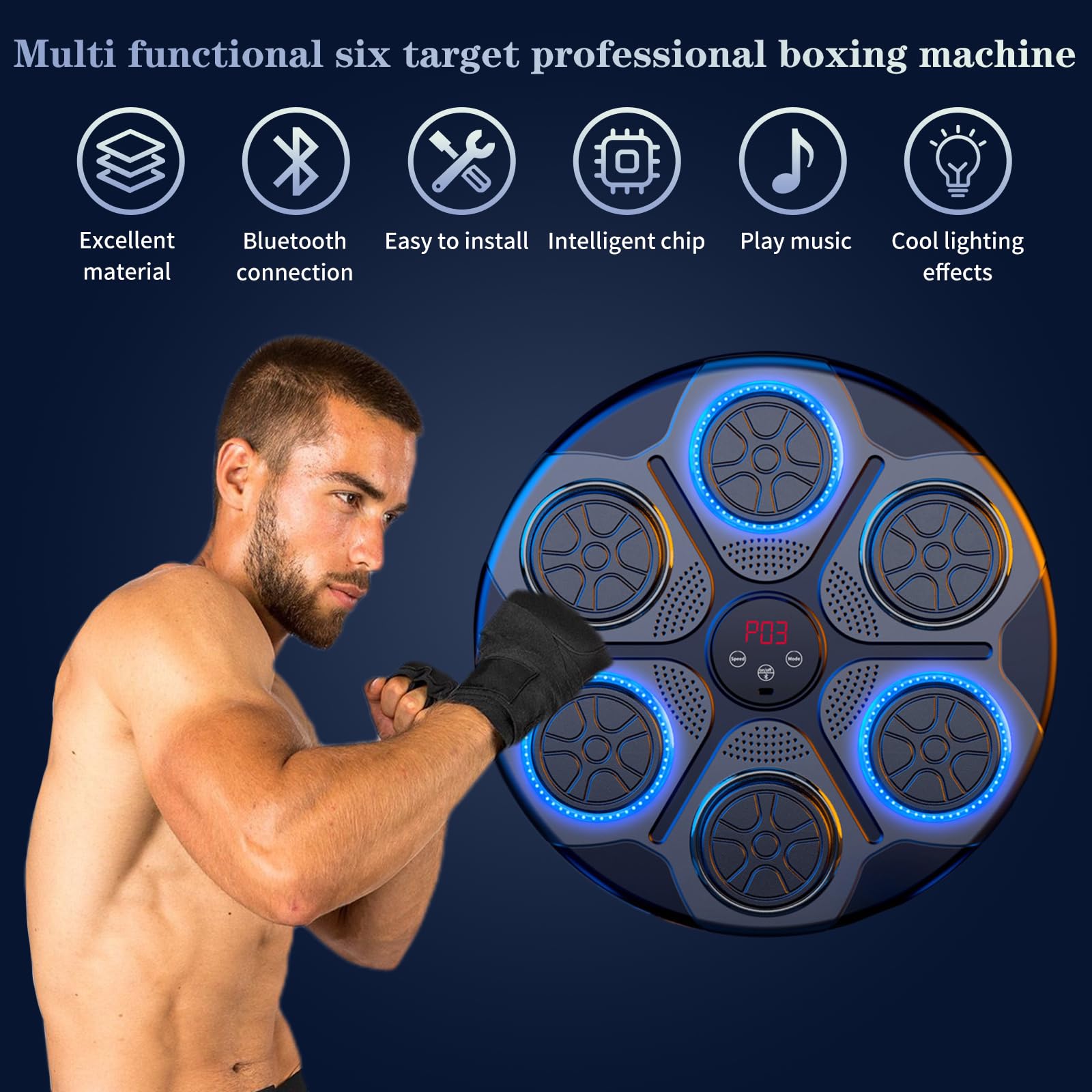Boxing Machine avec Bluetooth, Hauteur Réglable, 4 Modes, Machine de Boxe Musicale Adulte avec Gants, Boxe Mural Musique pour l'intérieur, Exercices à Domicile, Décompression, Exercice