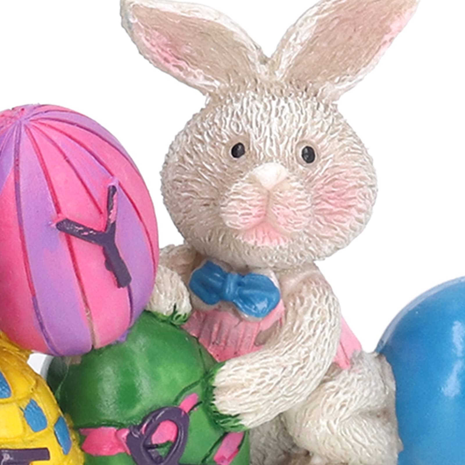 Centrotavola di Pasqua, Simpatica Statuetta da Tavolo in Resina Dipinta a Mano con Coniglietti e Uova, Decorazione per Feste di Pasqua con 3 Coniglietti e 11 Uova Colorate per la c