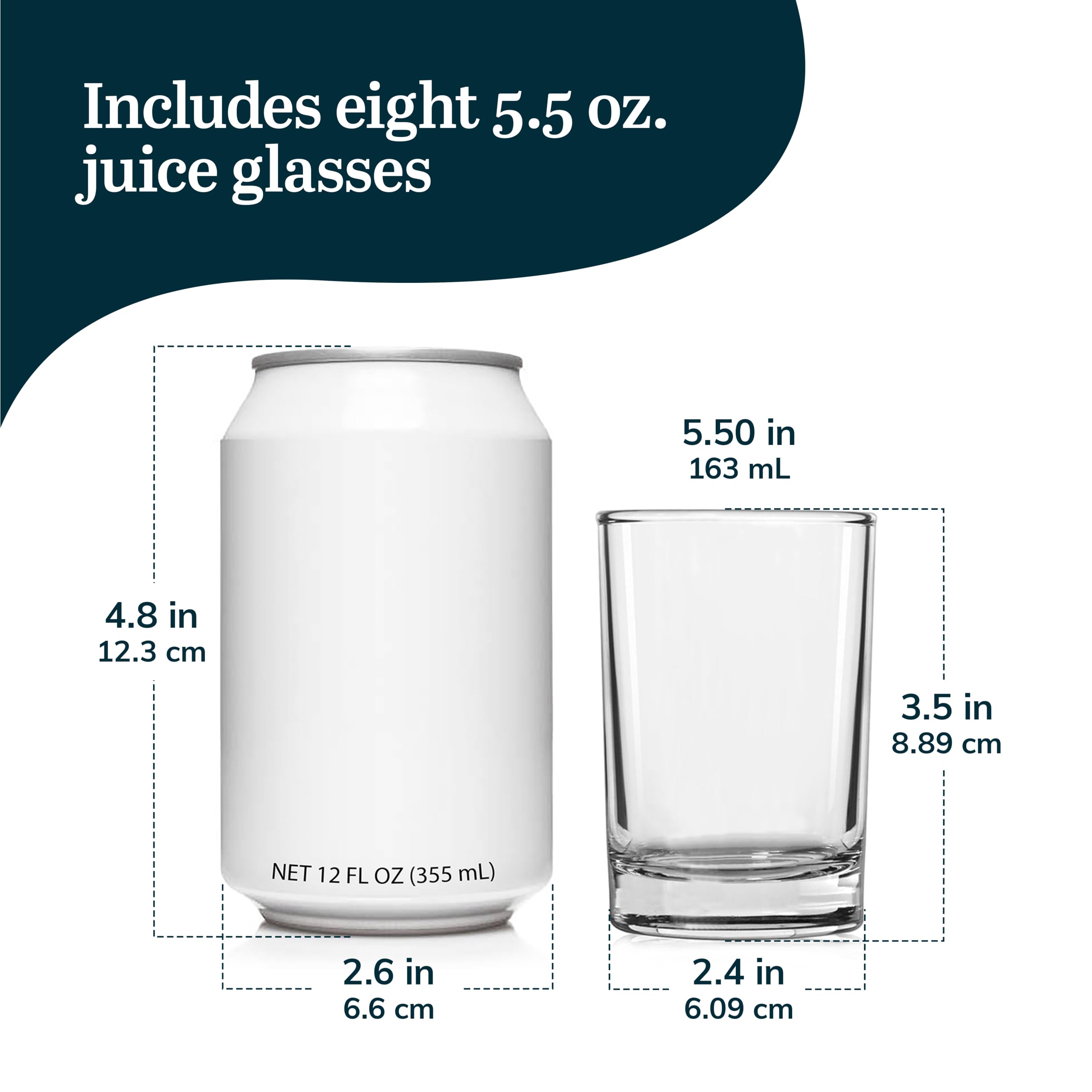 Libbey Juego de 8 vasos de jugo de frutas, vasos de base pesada, vasos de jugo de desayuno, vasos transparentes para bebidas frías