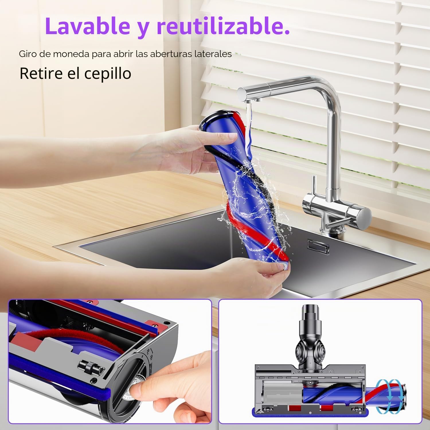 Cepillo eléctrico compatible con Dyson V7, V8, V10, V11, V15 Vacuum Cleaner Attachment, Part Direct Drive Cleaner Head Turbine Floor Nozzle for Turbo Brush with Quick Release for Hard Floors