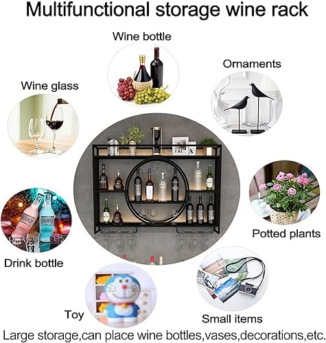 Miniatura 7 de Estante de vino montado en la pared, estantes flotantes de unidad de bar, soporte para copas de vino, estante de exhibición de botellas de bar,