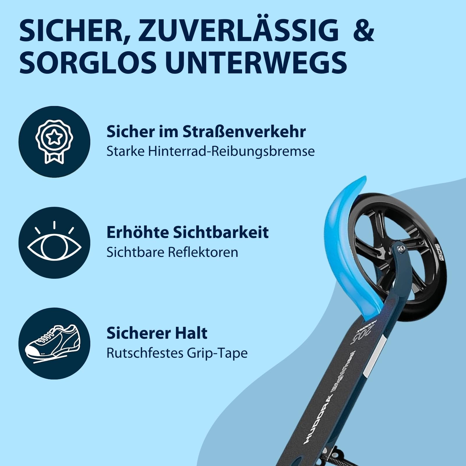 HUDORA BigWheel Pure Scooter - Stabiler Aluminium-Roller mit Ständer - Höhenverstellbarer & zusammenklappbarer Cityroller für bis zu 100kg - Tretroller für Jugendliche und Erwachsene