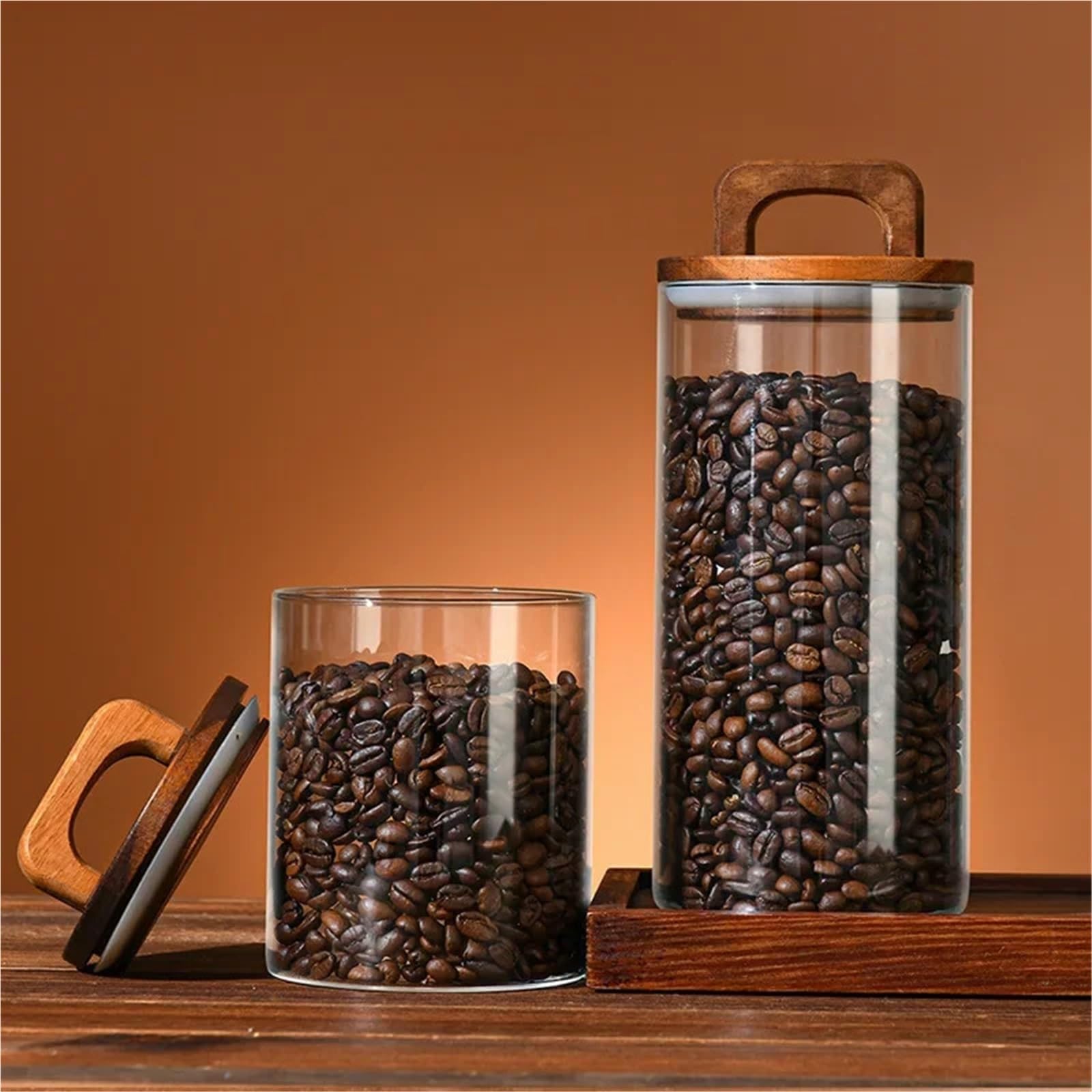 1pc Holz Deckel Glas Luftdichten Kanister Lebensmittel Behälter Kaffee Bohnen Küche Lagerung Flaschen Versiegelt Gründe Große Set für Lebensmittel Konservierung(1750ml)