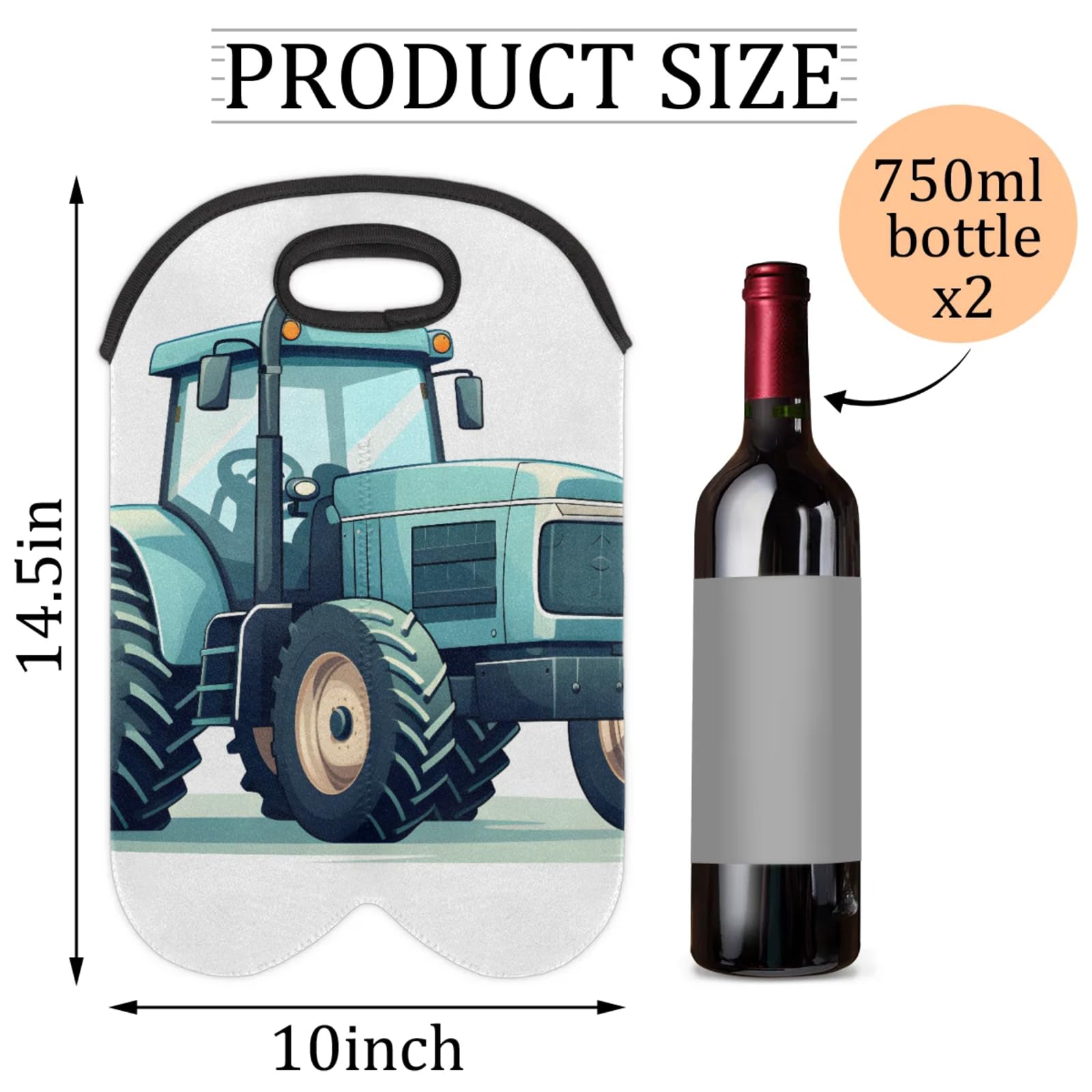 GzLeyigou 2 Bottles Tractor Wine Bag Sleeve Totes Neoprene Protective Wine Carrier Bag for Wine,Water, Champagne, Beer, Baby Bottles,Gift 14.5 x 10 Inches