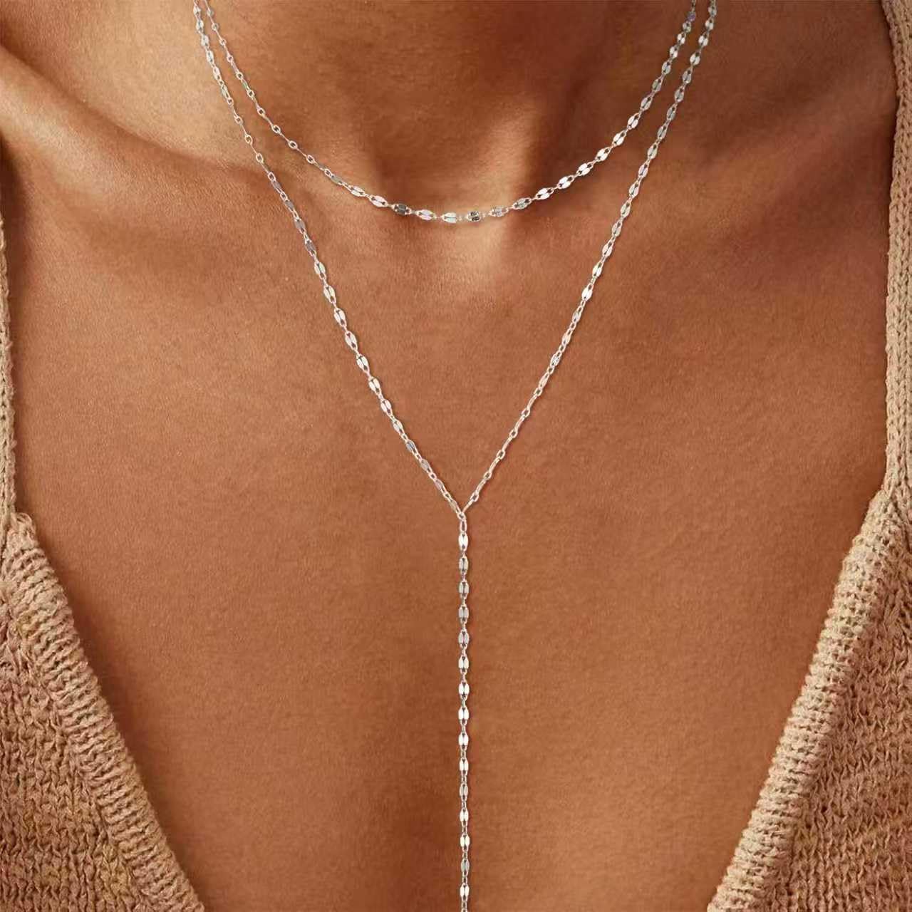 Lariat Necklace for Women, Dainty Long Necklaces, 14k Gold/Silver Plated Y-Shaped Drop Chain Necklace, Simple Layered Necklaces, Trendy Jewelry Valentines Day Gifts for Her - Image 2