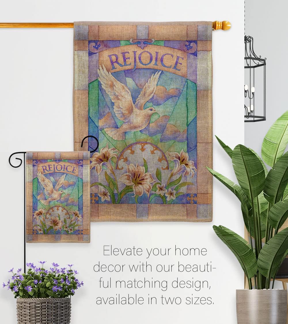 Breeze Decor Rejoice Garden Spring Easter Happy Bunny Egg Christian Season Springtime Holiday House Decoration Banner Yard Gift Double-Sided, Small Flag Set w Wall Holder, Made in USA