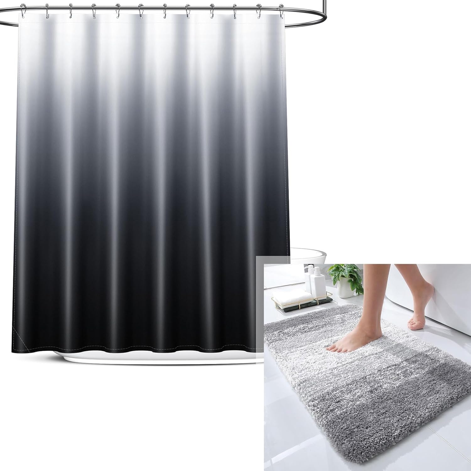 OLANLY Ombre Bath Rug and Shower Curtain, Bath Rug Size