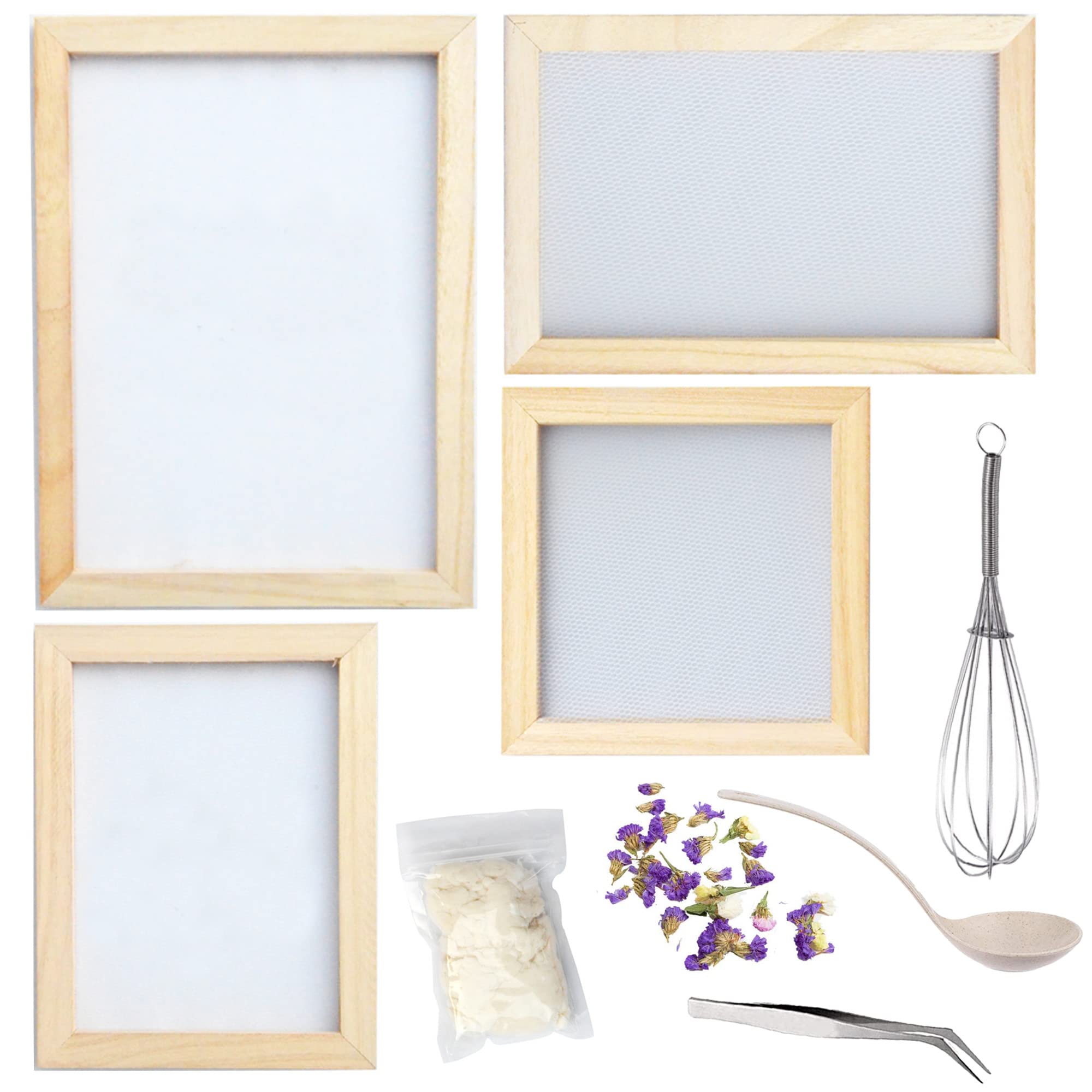 Cayway 10 Pz Pantalla para Fabricación de Papel, Marco de Molde de Papel de Madera con Flores Secas
