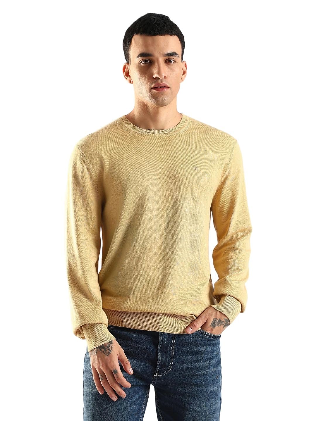 calvin klein jeans Solid Regular fit Cotton Sweater-picture-20