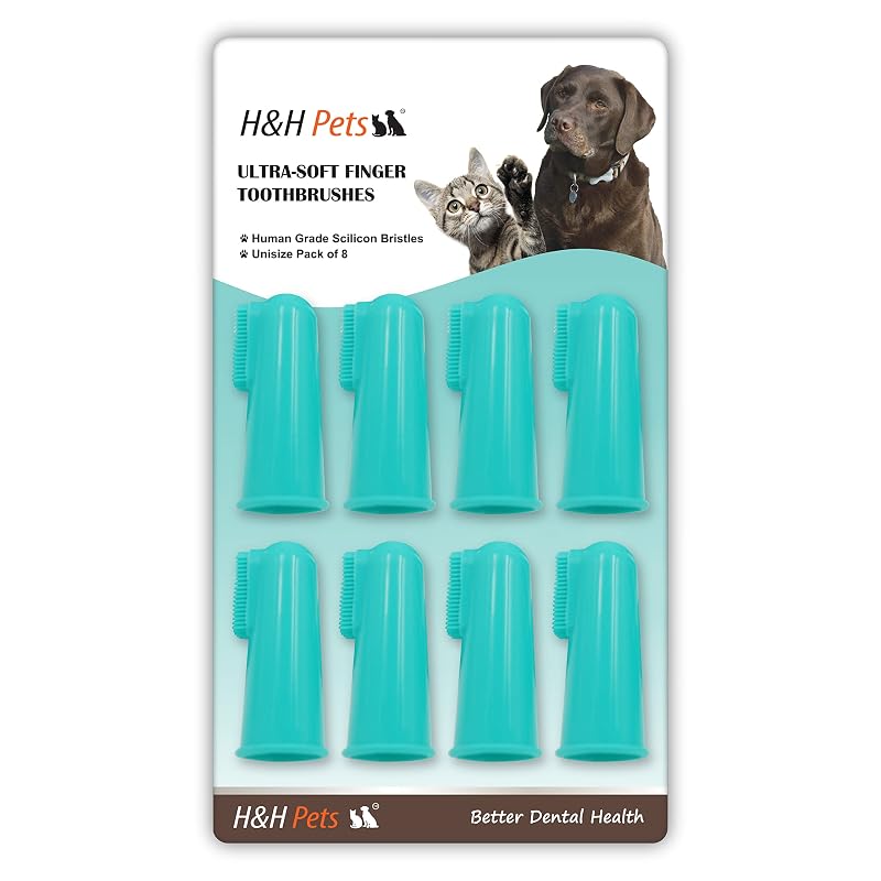 Escova de Dente de Dedo para Cães e Gatos com Cerdas Macias de Silicone H&H Pets, Pacote com 8