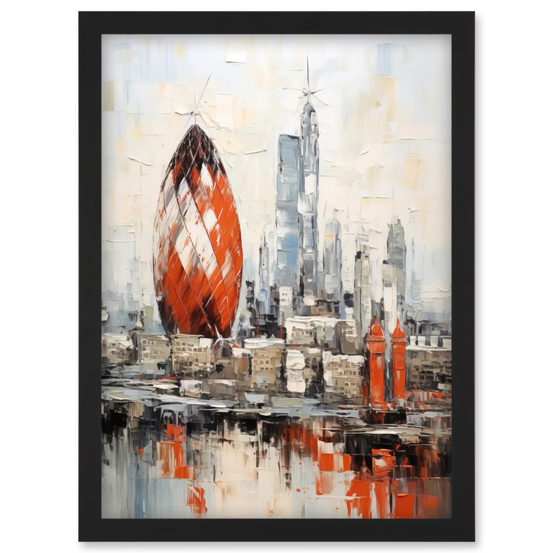 Artery8 London Skyline Abstract Oil Painting Thick Paint Red Gherkin Building River Thames England City Wall Art PrintA4 Size from B&Q