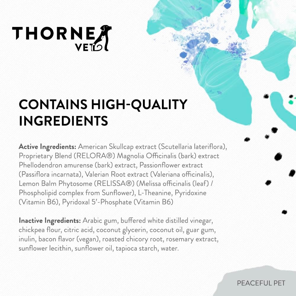 ThorneVet Peaceful Pet Calming Supplement for Dogs & Cats - Chewable Formula with Calming Nutrients & Botanicals to Support a Healthy Nervous System - with Amino Acids & Vitamins - 90 Soft Chews