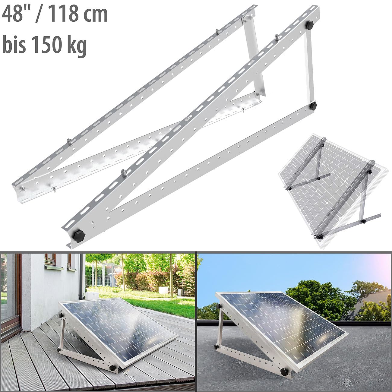 revolt Supporto regolabile in alluminio per pannello solare 48" / 118 cm, fino a 150 kg