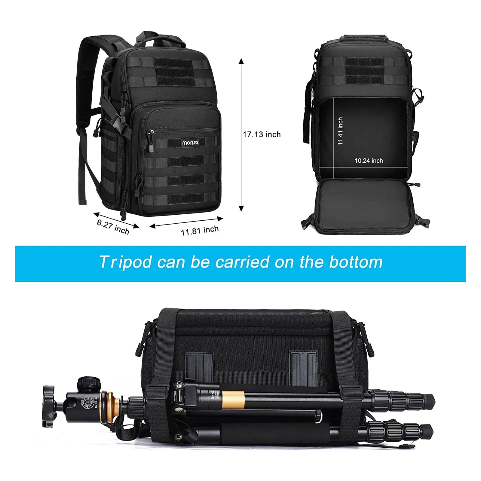 MOSISO Zaino Per Fotocamera,DSLR/SLR/Mirrorless Borsa per Fotografia Fotografica Tattica Supporto Per Treppiede E Scomparto Laptop Compatibile Con Canon/Nikon/Sony/DJI Mavic Drone,Nero