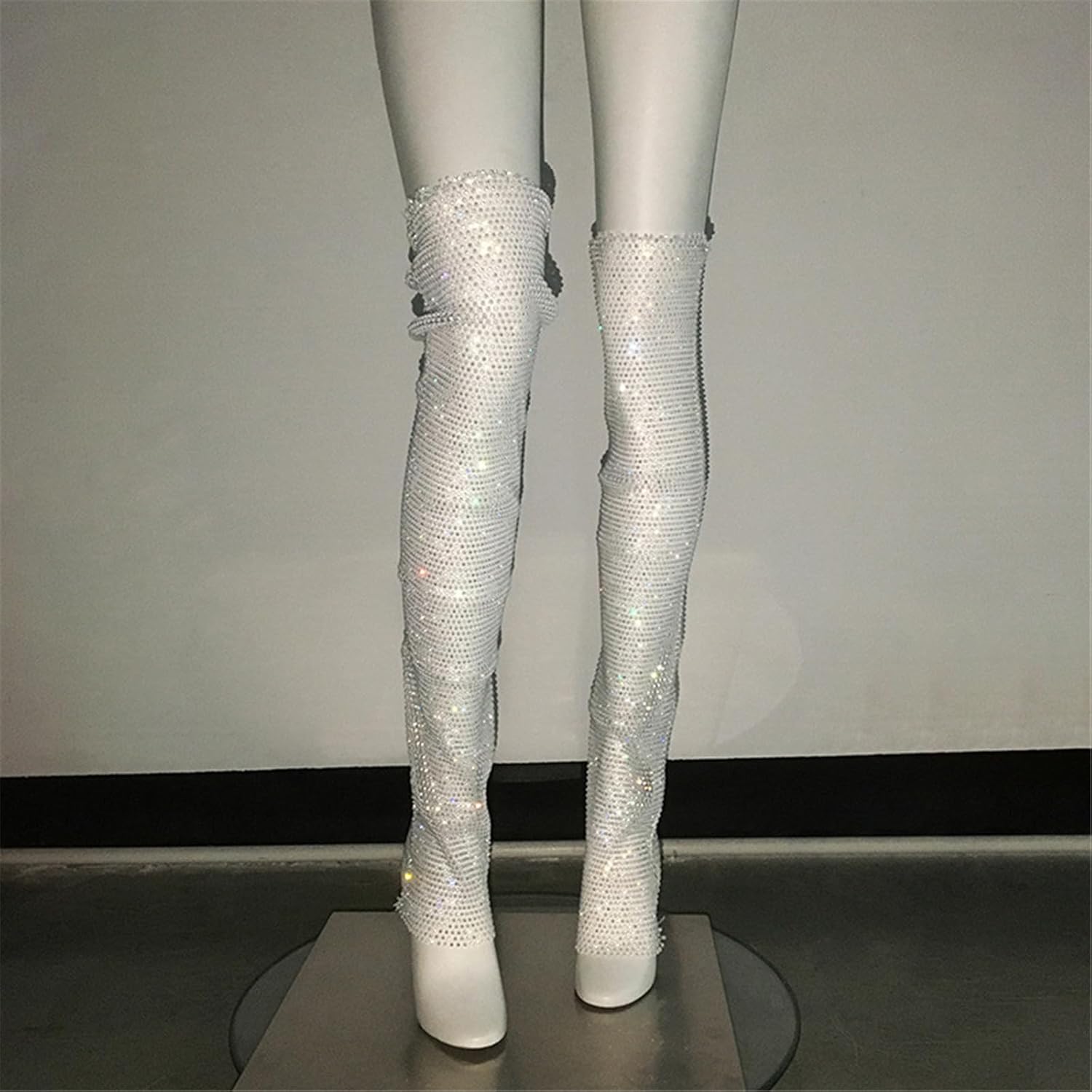 Leg Warmers, Women Mesh Thigh Highs Leg Waremr Sparkly Rhinestones Sheer Over Knee Leg Cover Festival Long Socks