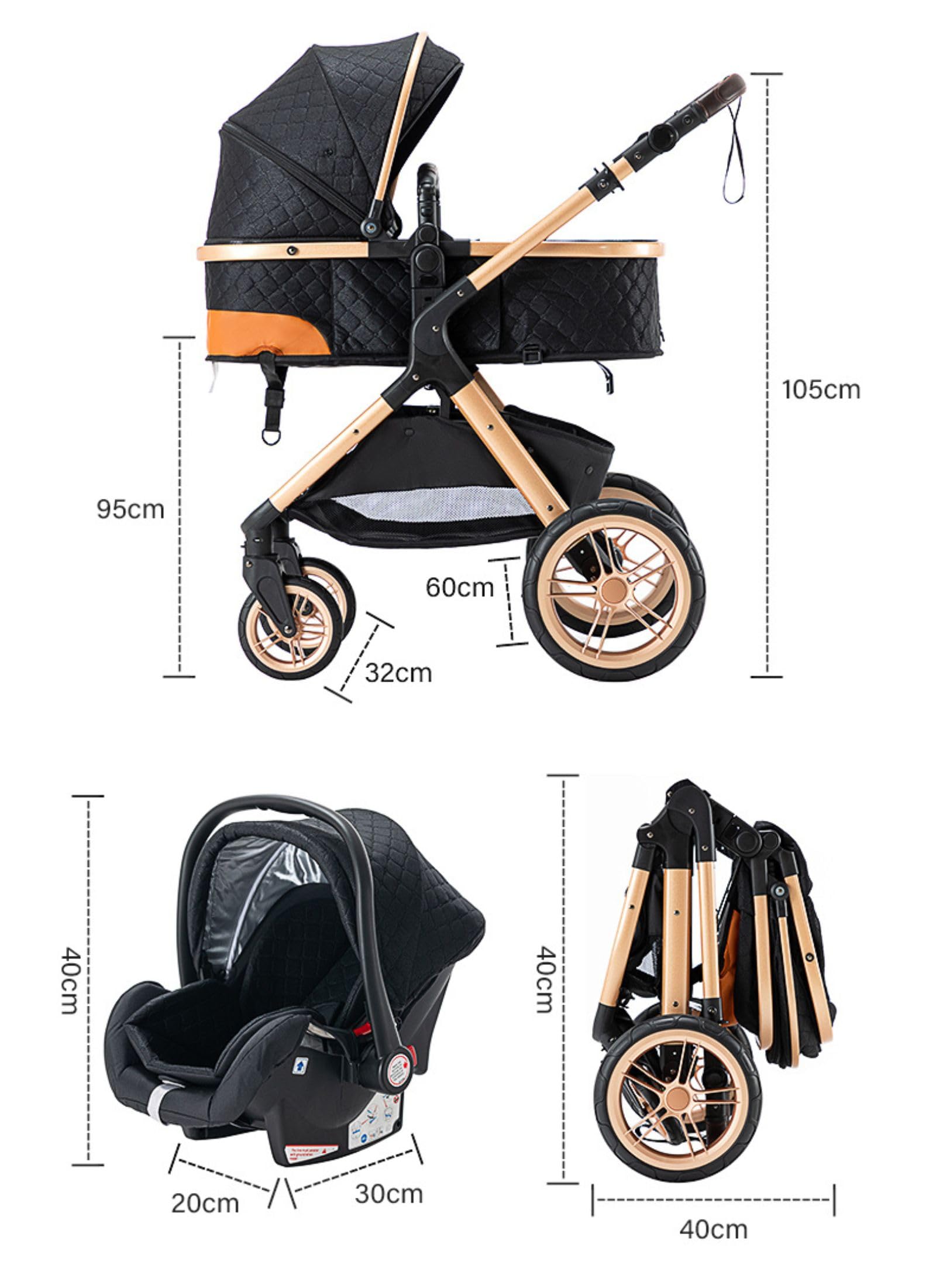 GLOKID Poussettes 3 en 1 Citadines Poussettes Combinées Poussette Tricycle Baby Walker Poussette Haute Paysage Poussettes Pliantes Trolley Bébé Landau pour 0-36 (XX1 Bleu)