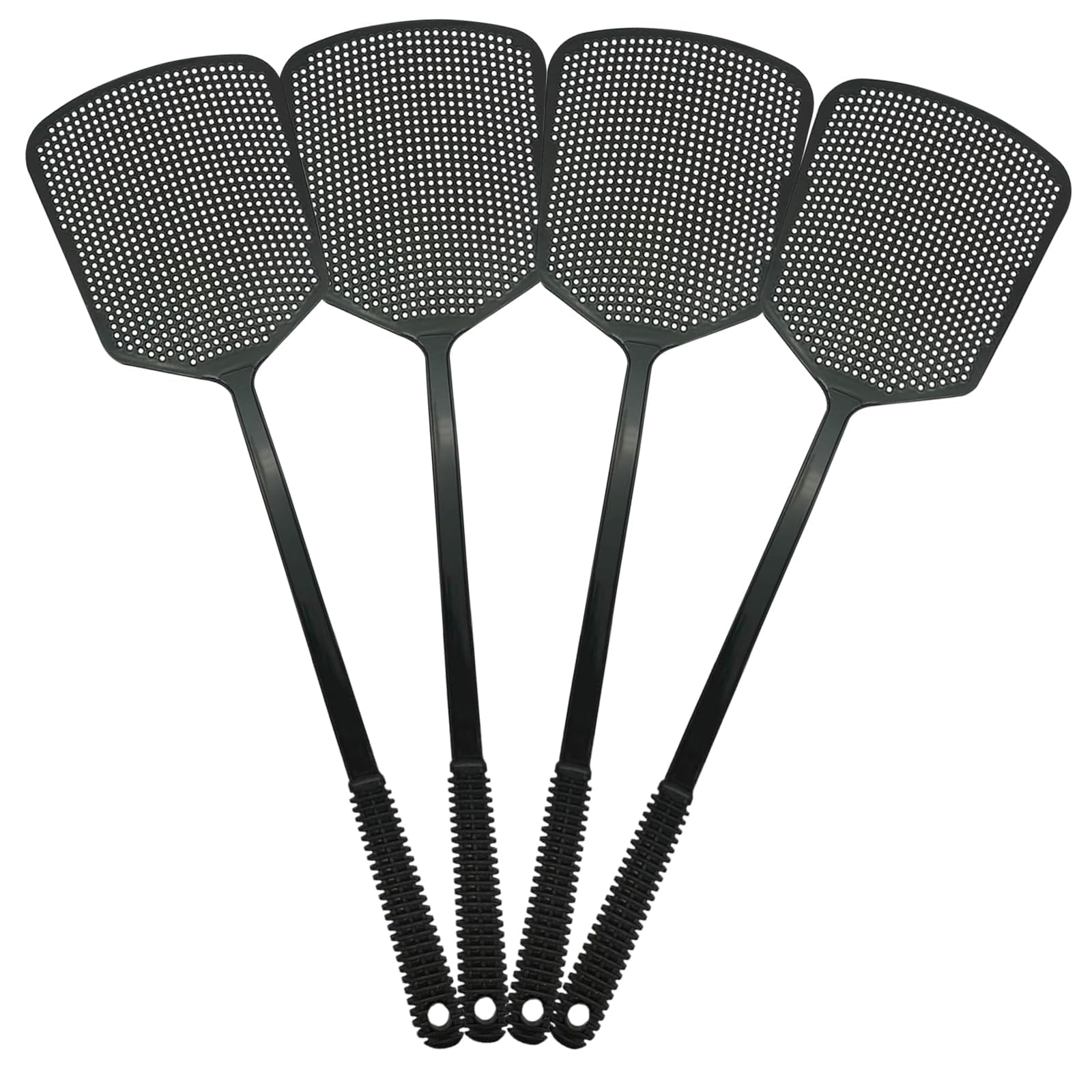 Set di 4 scacciamosche stabili manuali per mosche, zanzare, in plastica, con manico lungo, grande superficie d'impatto, per mosche, zanzare e insetti, colore nero