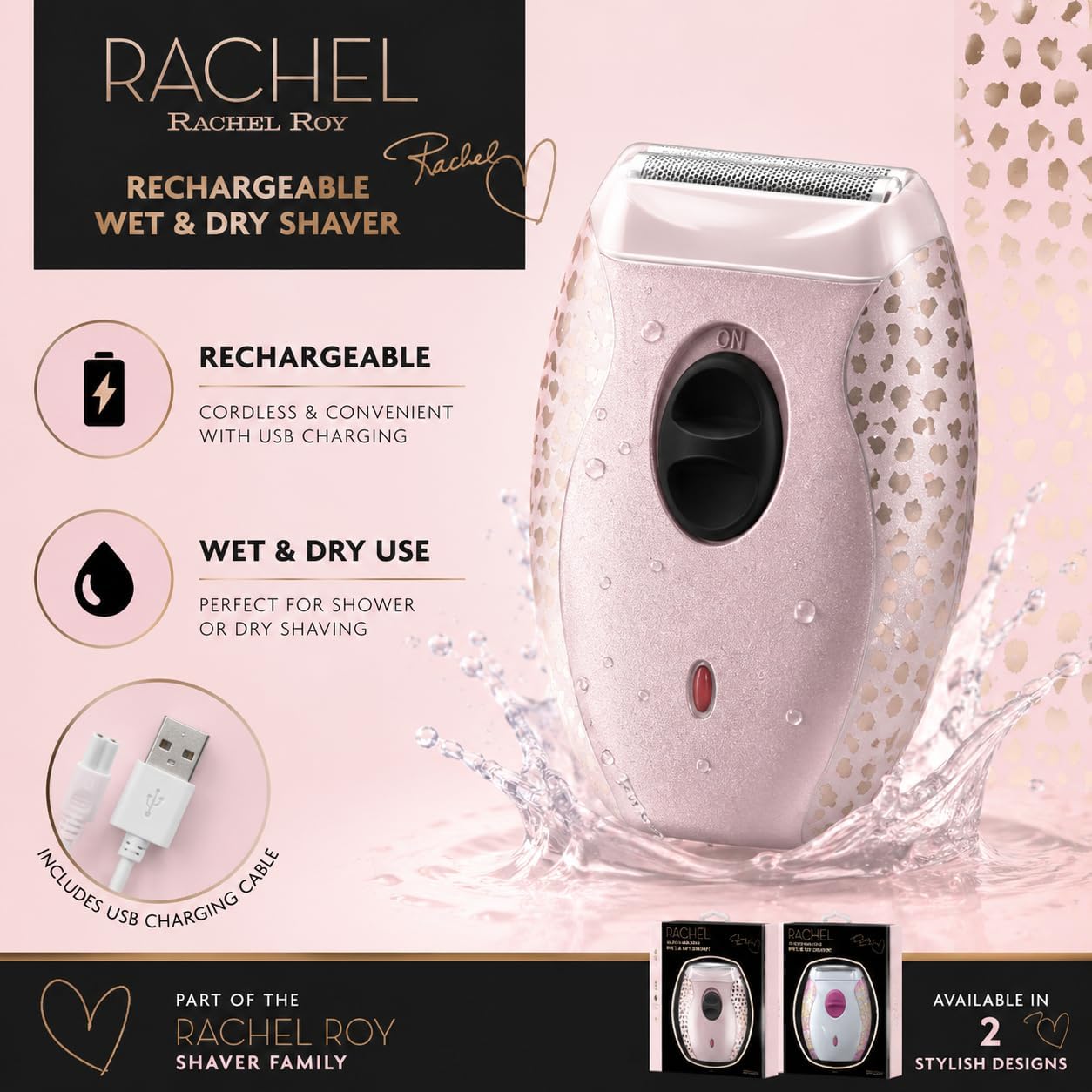 Rachel Roy Wet & Dry Shaver for Women, Rechargeable 3-in-1 Foil Razor