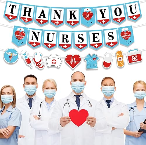 Miniatura 5 de 3 pancartas de agradecimiento para enfermeras, enfermeras, semanas, banderines, médico, enfermería, fiesta, decoración de fiesta, pancartas