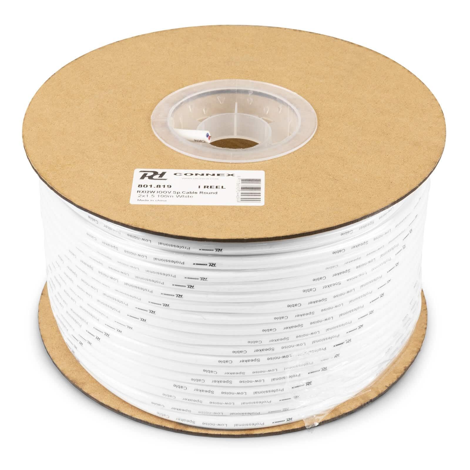 Power Dynamics PD Connex RX12W Cable de altavoz con aislamiento doble 2x 1,5 mm, ideal para sistemas de megafonía, cableado de instalación para altavoces, Potencia máx. de 15 A, 100 m, Blanco