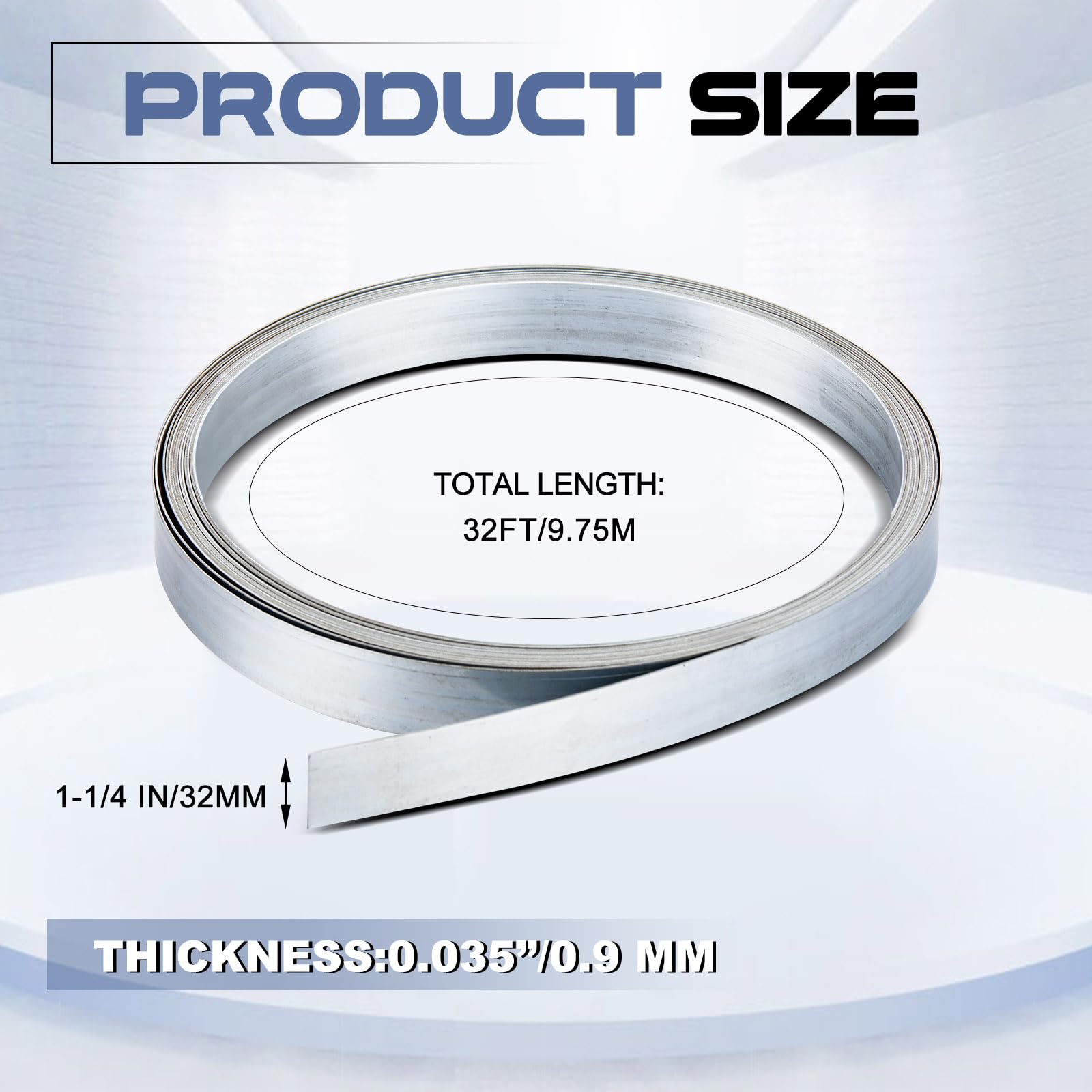 Yaocom 2 Rolls 1-1/4 x 32' x 0.035 Galvanized Strapping Duct Strapping Heavy Duty Metal Strap Wind Resistant Metal Banding for Fastening Projects, Beam Slings, Building