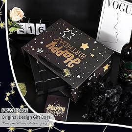 16 Black Happy Birthday Gift Bag with Tissue Paper and Greeting Card for Party,Happy Birthday Gift Bag for Men Women,Gift Bags Extra Large(1 PCS Black Hot Stamping)