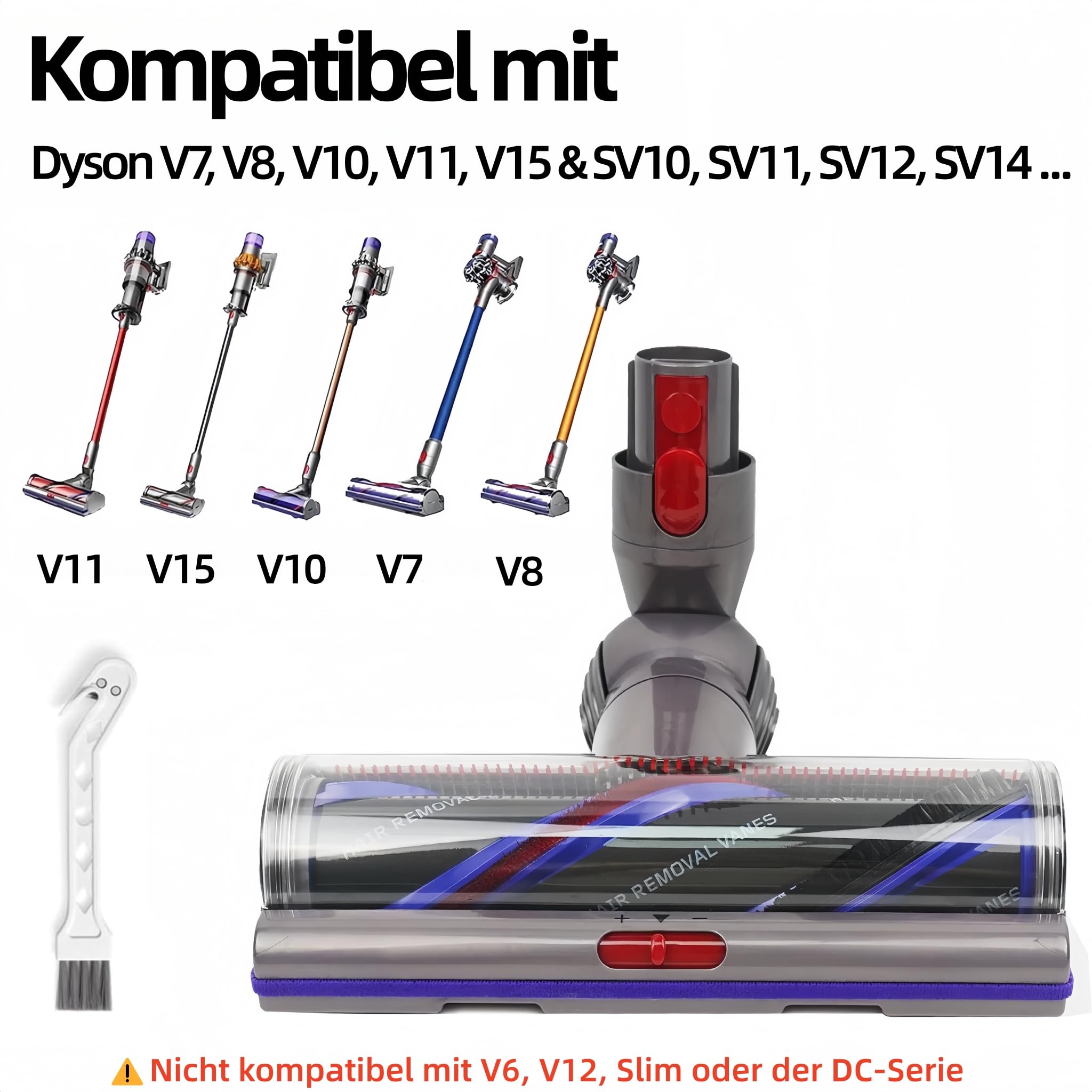 Elektrische Bodendüse für Dyson V15 V11 V10 V8 V7 Aufsatz, Upgrade Torque Drive Bodenbürste mit Anti-Tangle & Einstellbarer Saugkraft, Ersatzbürste Zubehör für Teppich Hartboden und Tierhaare