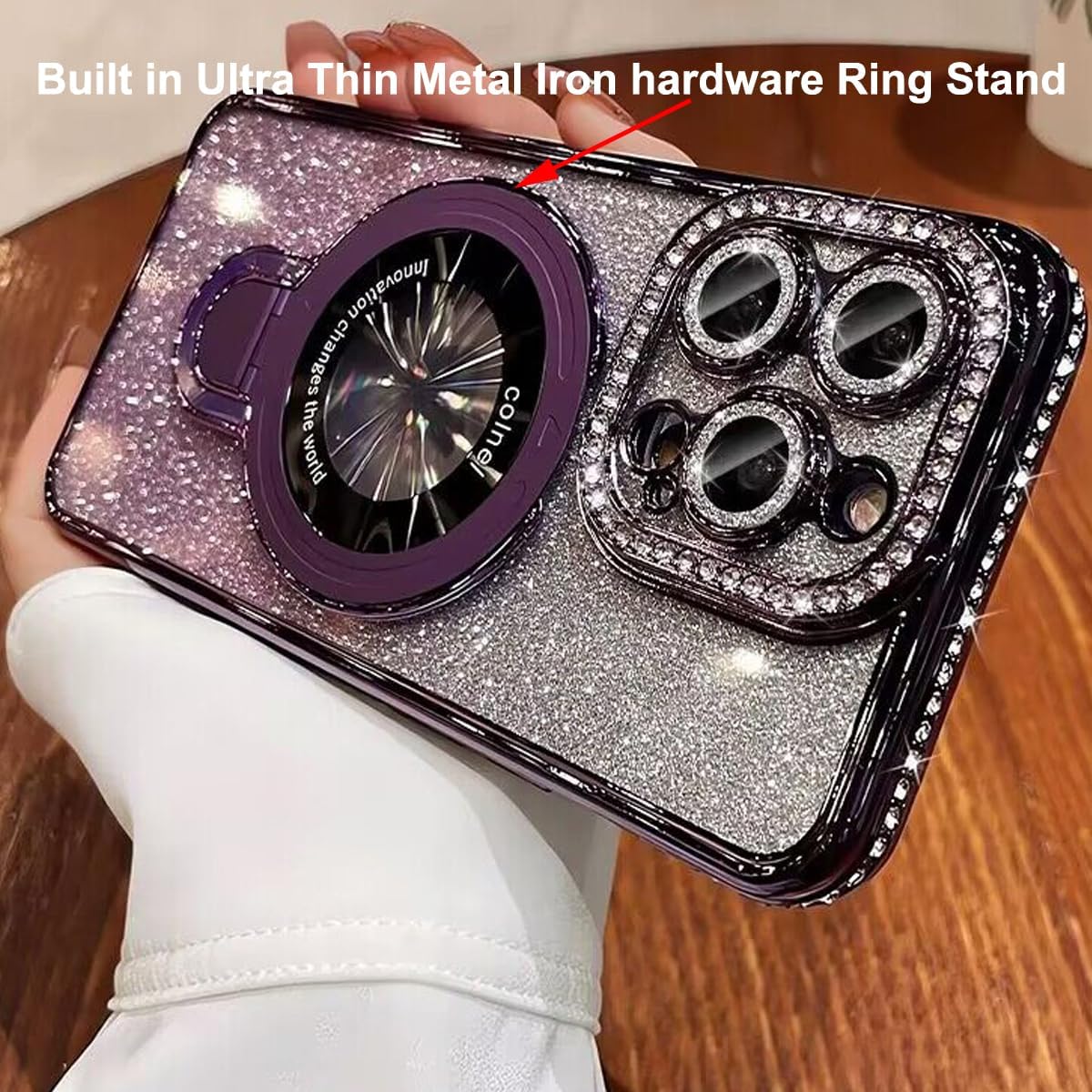 Magnetic Stand Glitter Case for iPhone 16 Pro Max,[Compatible with Magsafe] Luxury Bling Sparkly Rhinestones with Camera Protector Kickstand Women Girls Case for iPhone 16 Pro Max 6.9", Gold - Image 5