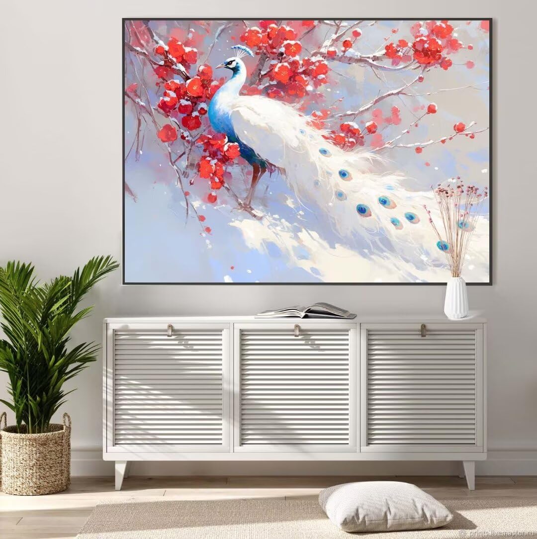 Peinture Numero Adulte Fleur, Paon Peinture par Numero Adulte 80 x 100 cm, DIY Paint by Numbers for Adults, Kits de Peinture au Numéro avec Peinture et Pinceau pour Maison Salon Décor, Sans Cadre M730