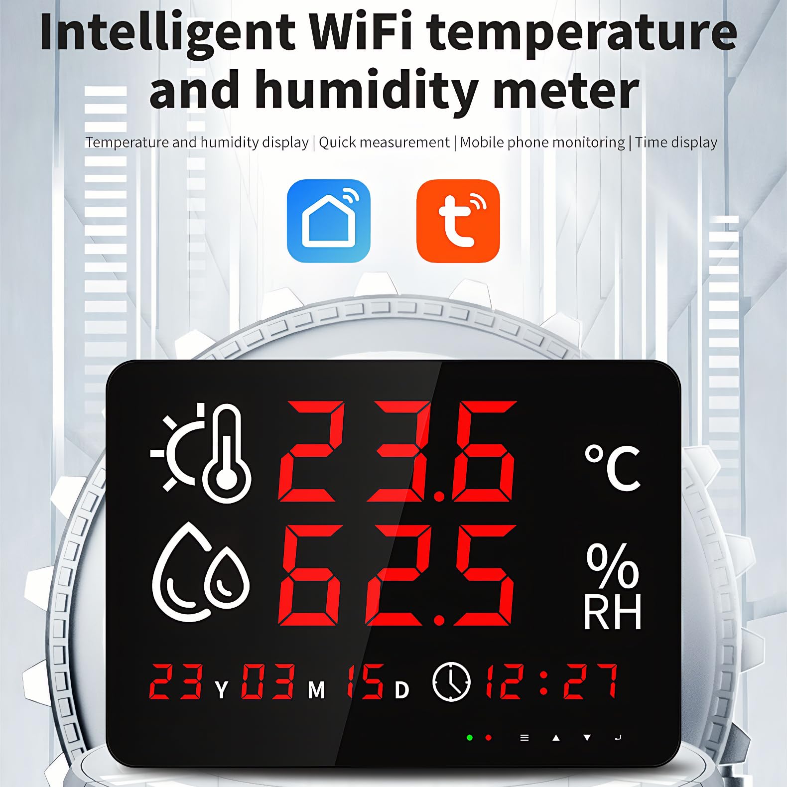 Mengshen WiF Termómetro y Higrómetro Sensor de Temperatura y Humedad WiFi con Alarma Calibración y Registro de datos (-40~80 °C) Compatible con Tuya/Smart Life