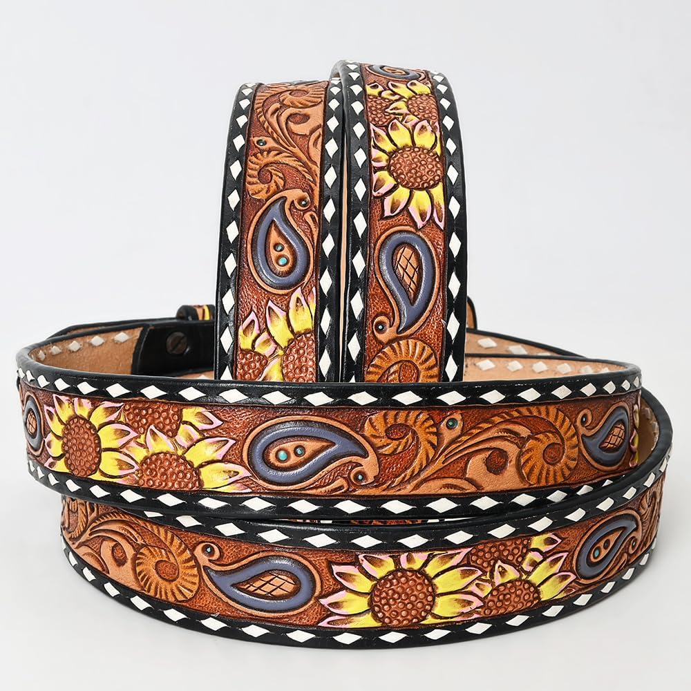 American Darling Beautifully Hand Tooled Tan Genuine Leather Belt Men and Women Western with Removable Buckle