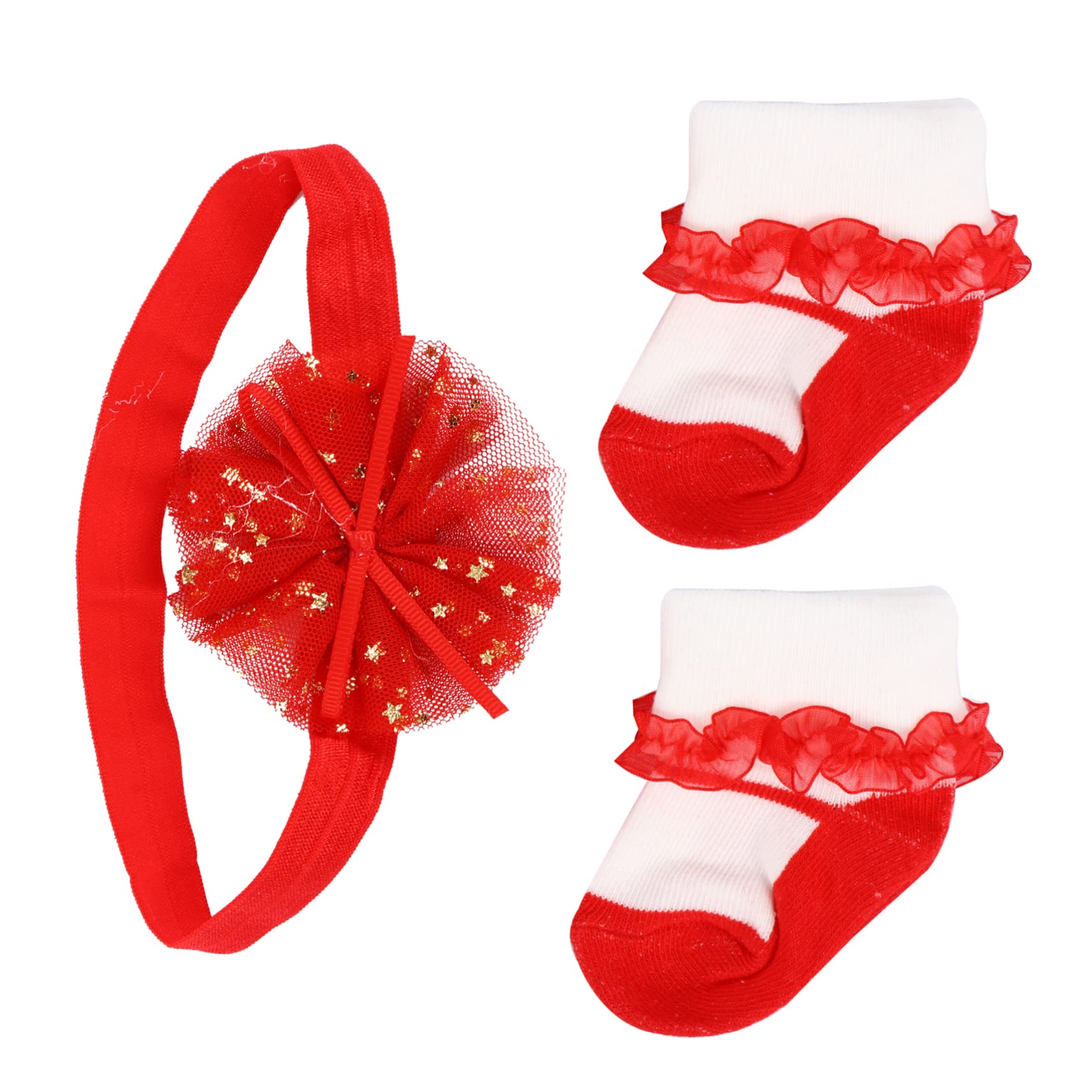 Didiseaon Baby Socks and Headband Set Set of 2 Girls Fashion Lace Socks Headwear 0-12 Months Soft Cotton Adorable Flower Design Boys and Girls Clothing