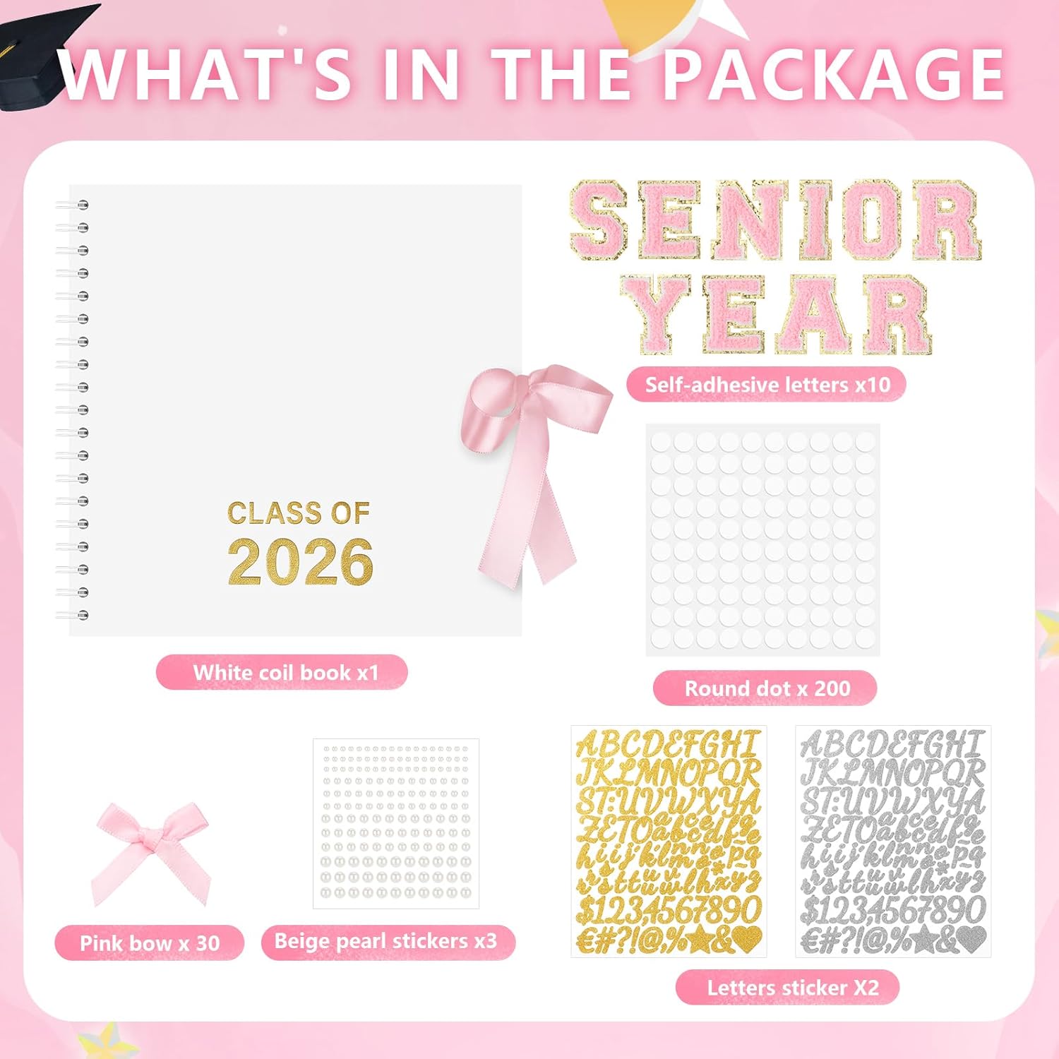 Tenceur Senior Year 2026 Scrapbook Kit DIY Class of 2026 Graduation Memory Photo Book Set Graduation Album Gift with Self-Adhesive Letter Stickers, 10 x 10 Inch