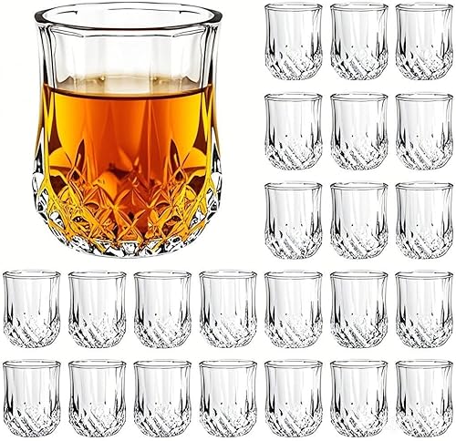 INFTYLE Juego de 24 vasos de chupito pequeños de 1.5 onzas, vasos de chupito clásicos para whisky, vodka, tequila, jerez, brandy, cordial, mini