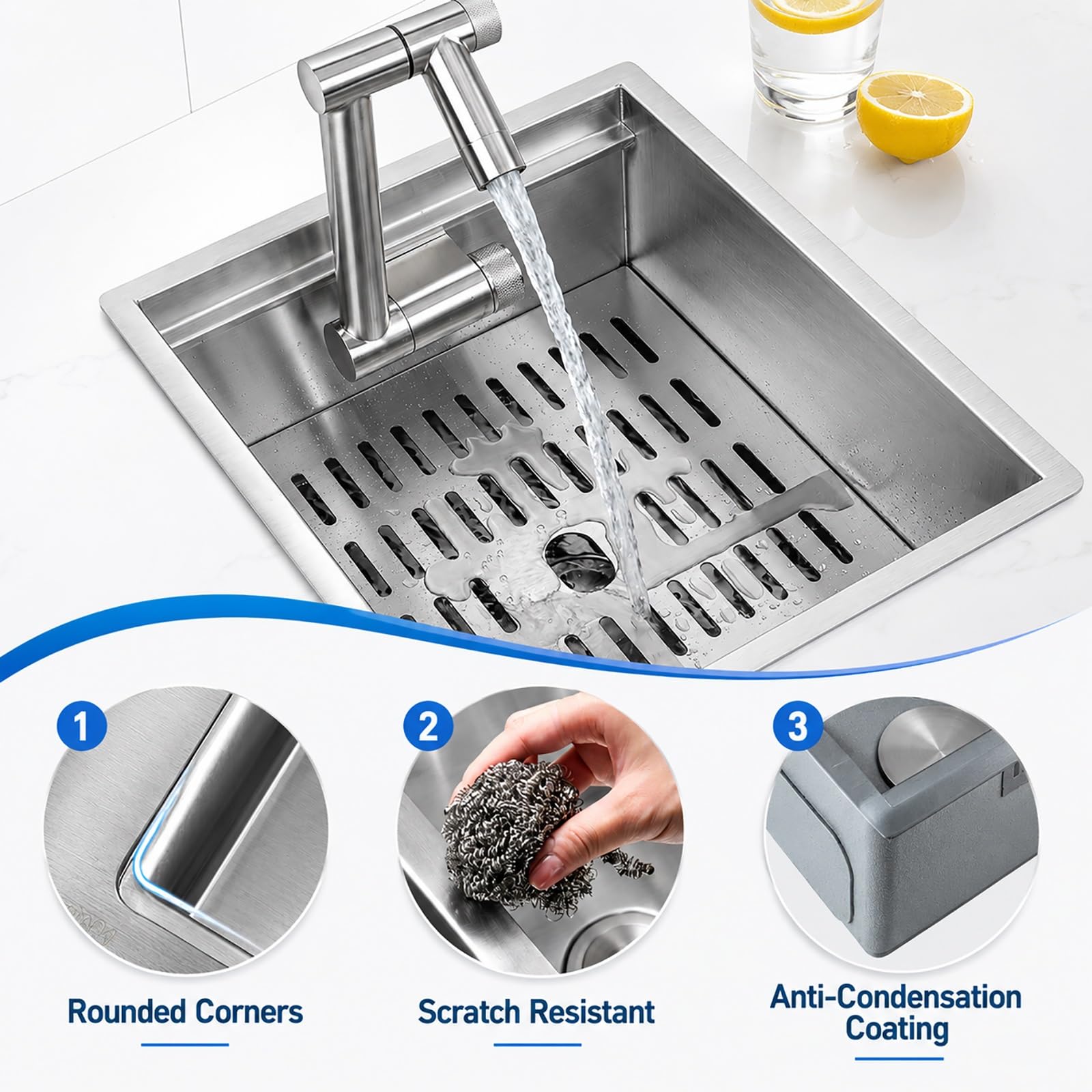 Fregadero para Furgoneta Camper con Grifo de Agua Fría y Caliente, Fregadero de Acero Inoxidable con Tapa, Lavabo para Caravana, Barco, Bar o Espacios Reducidos(Black)