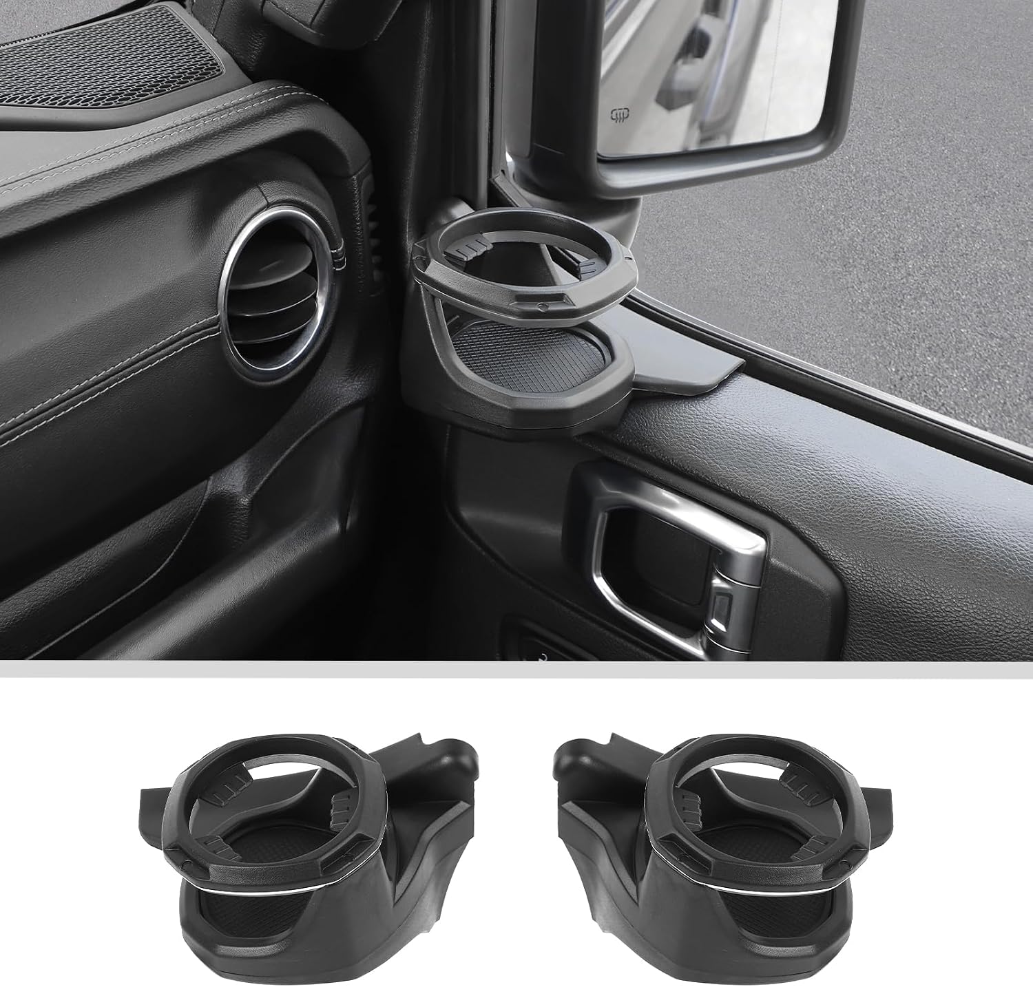 JWWY Front Door Cup Holder Inserts for 2018-2026+ Jeep Wrangler JL & Gladiator JT, Door Drink Holder Bracket, Interior Accessories, Black, 2PCS