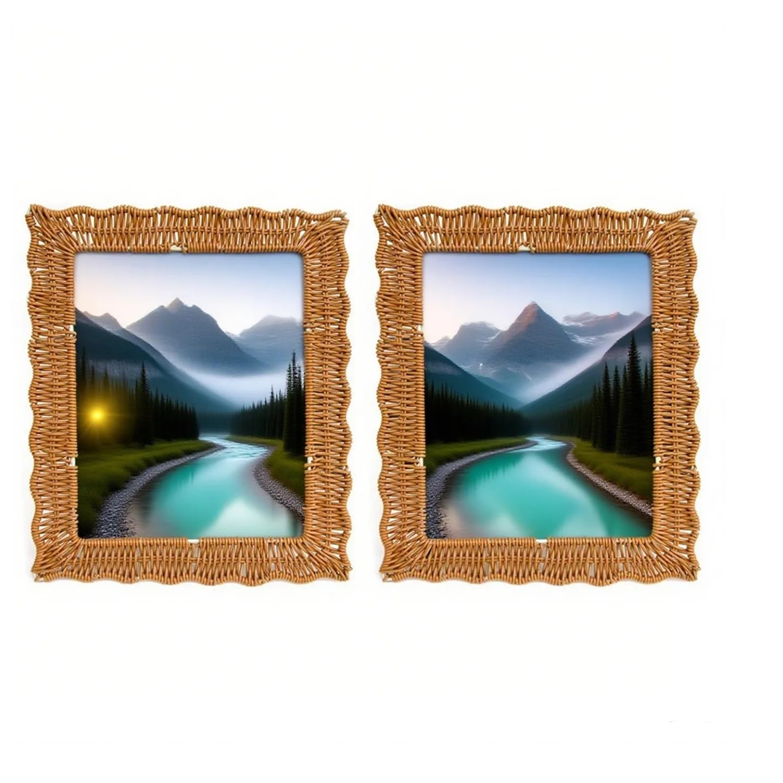 Rattan Picture Frame Farmhouse Decor Handcrafted Photo Frames Textures Rustic Dual Display Home Aesthetic