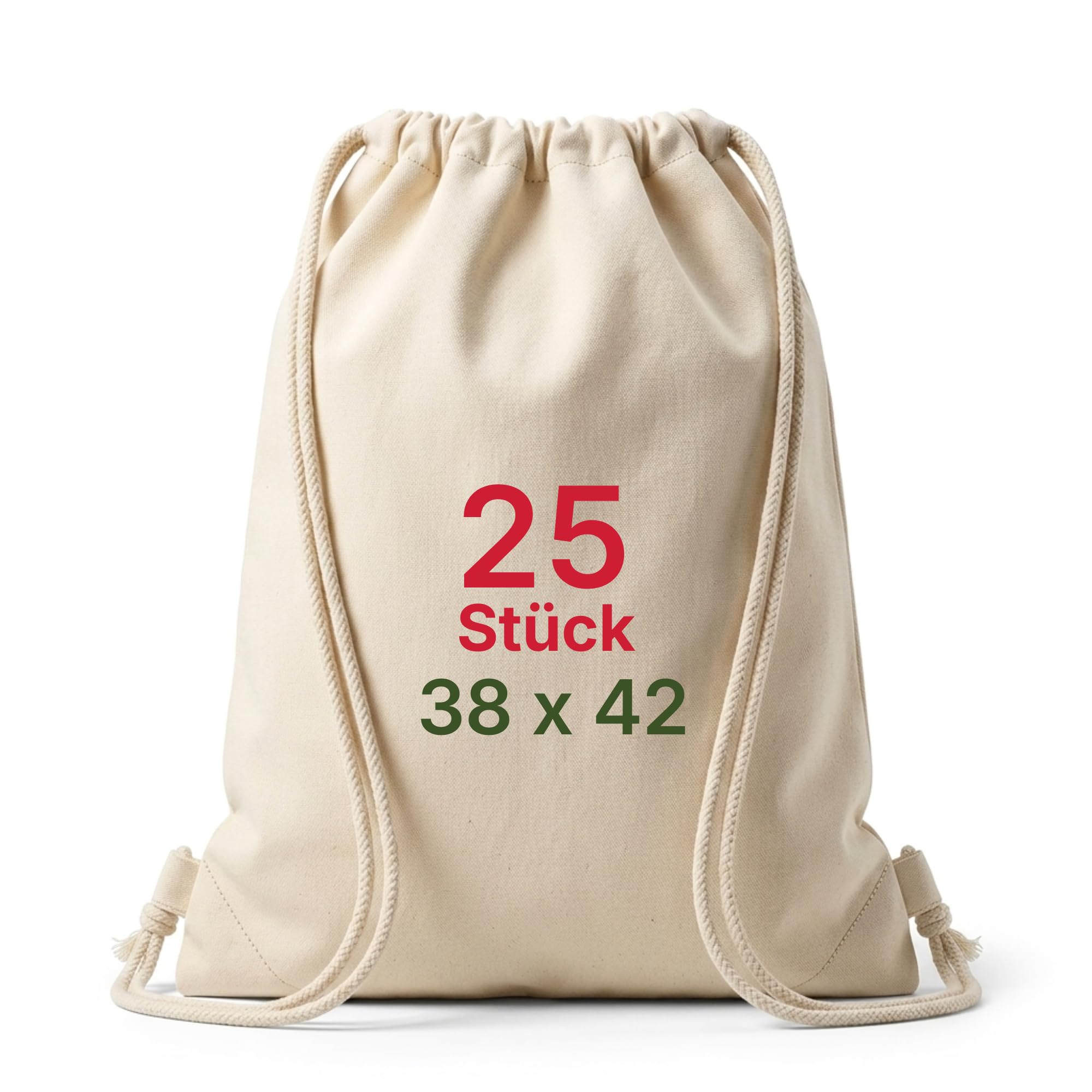 Baumwoll Turnbeutel 38×42 cm – Kordelzugbeutel aus 100% Baumwolle 145 g/m², OEKO-TEX zertifiziert – Sportbeutel zum Bemalen & Bedrucken – 5/10/25er Pack für Schule, Sport & Freizeit