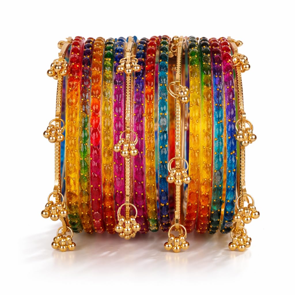 16 Pcs Traditional Stylish Glass Ghungroo Kashmiri Bangles Set for Women & Girls (rrsd17369b_2.8) (Multicolor)-image-45