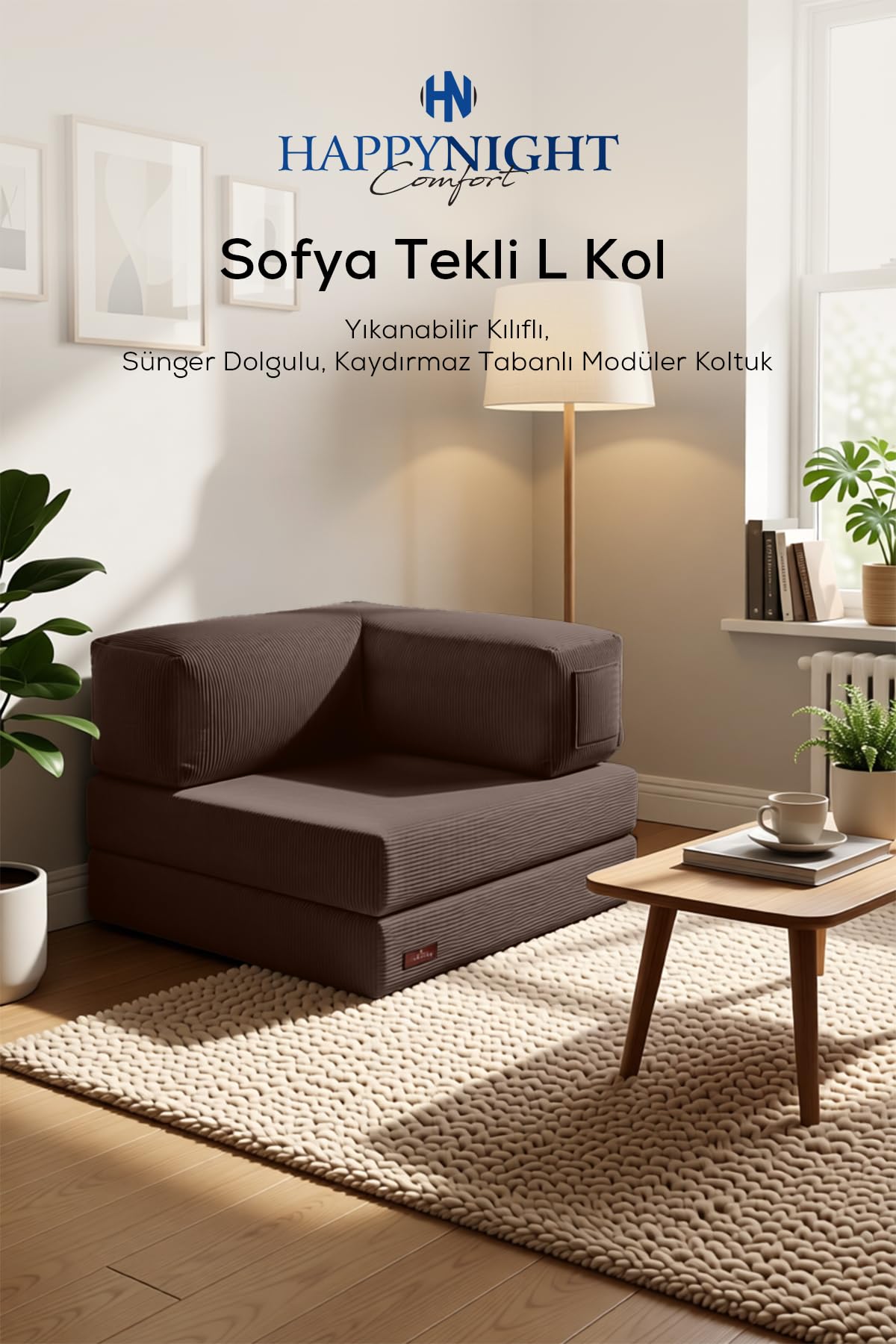 Sofya Tekli Koltuk L Kol | Oyun Koltuğu | Sünger Koltuk | Sinema Koltuğu. 90x90 CM (Kahverengi)