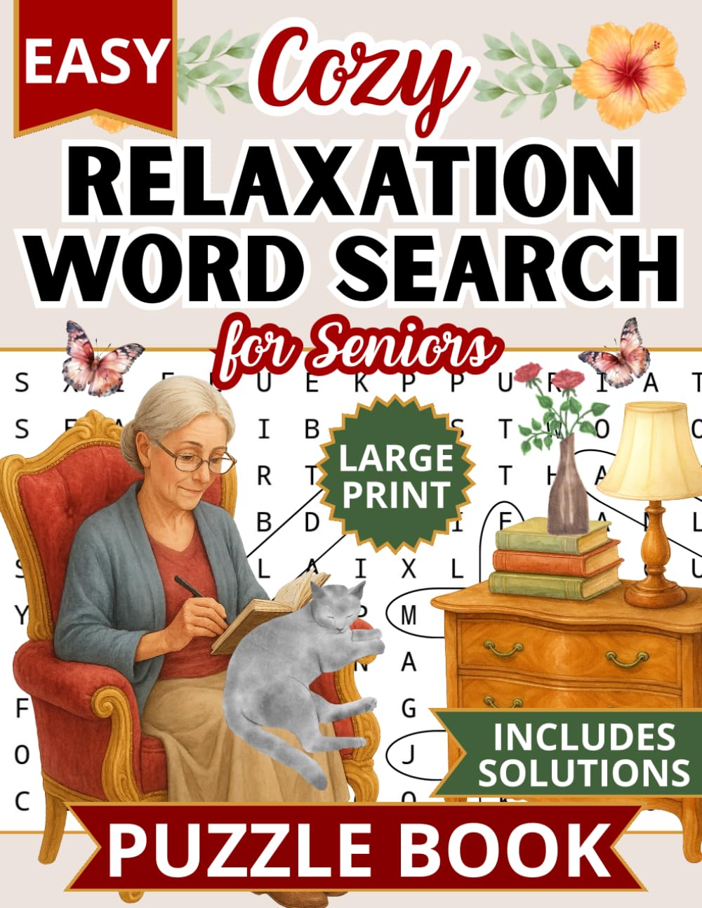 Relaxation Word Search for Seniors: Easy Puzzle Book for Older Adults Includes Solutions