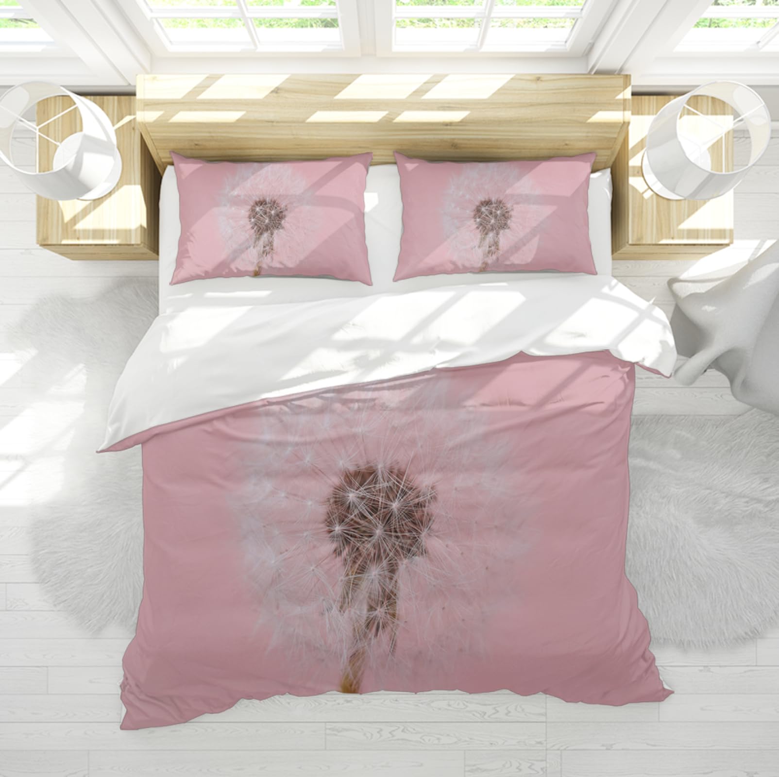 Housse de couette rose à motif pissenlit pour créer un nid douillet et mignon chez soi