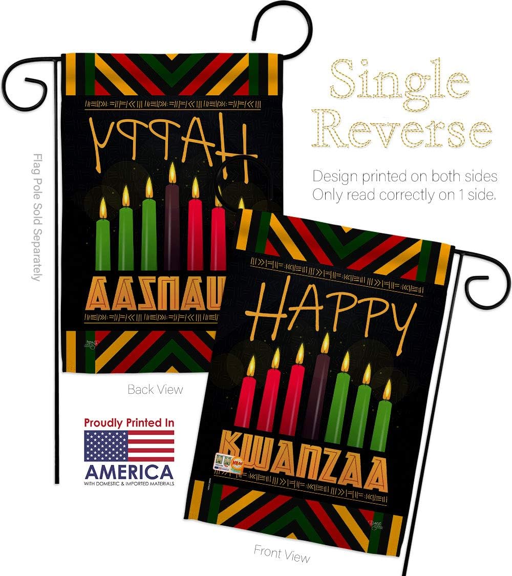 Kwanzaa Greeting Garden Flag Set Wall Holder Black History Kinara Candles Celebrates African Americans Heritage Small Decorative Gift Yard House Banner Made In USA 13 X 18.5