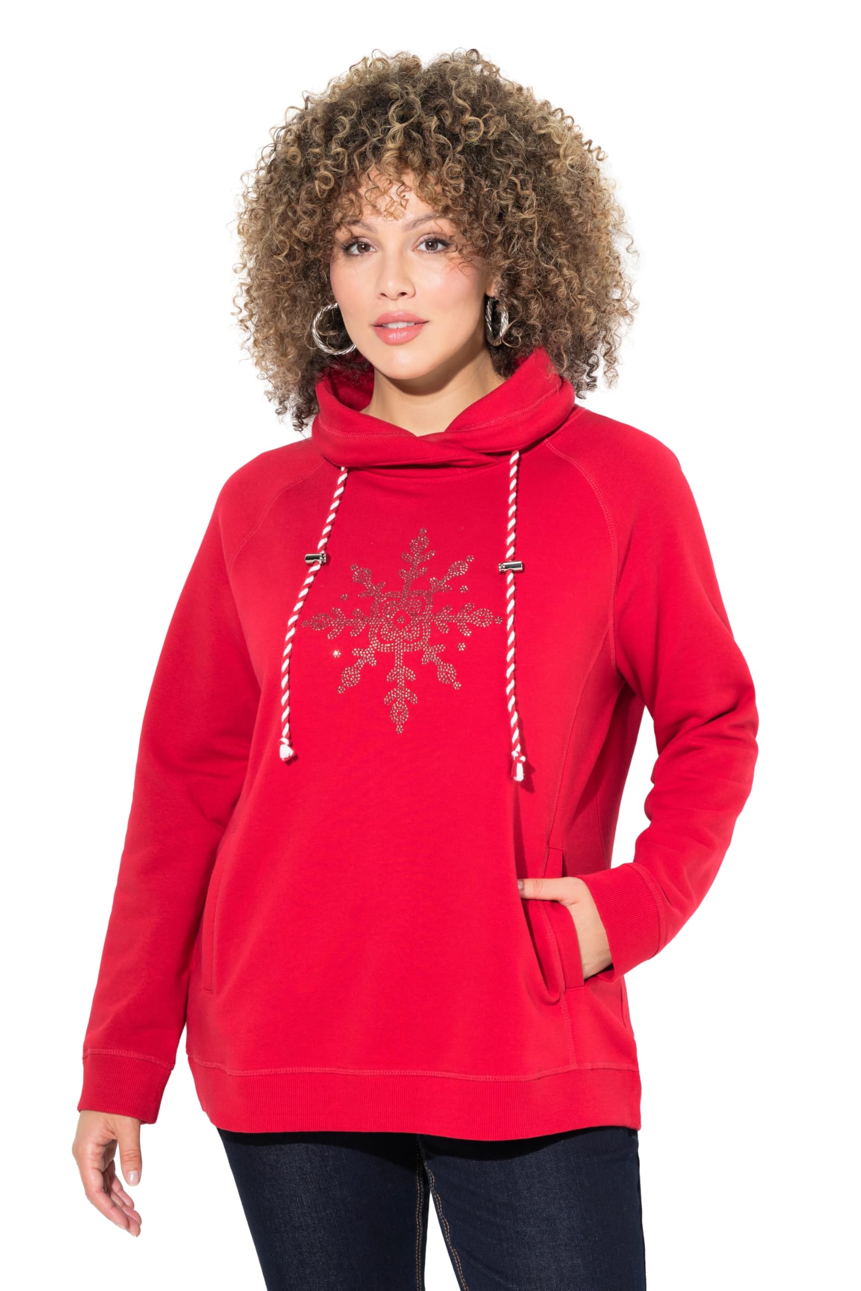 Ulla Popken Damen große Größen Übergrößen Plus Size Sweatshirt, Eisstern, Stehkragen, Taschen, Langarm 824386