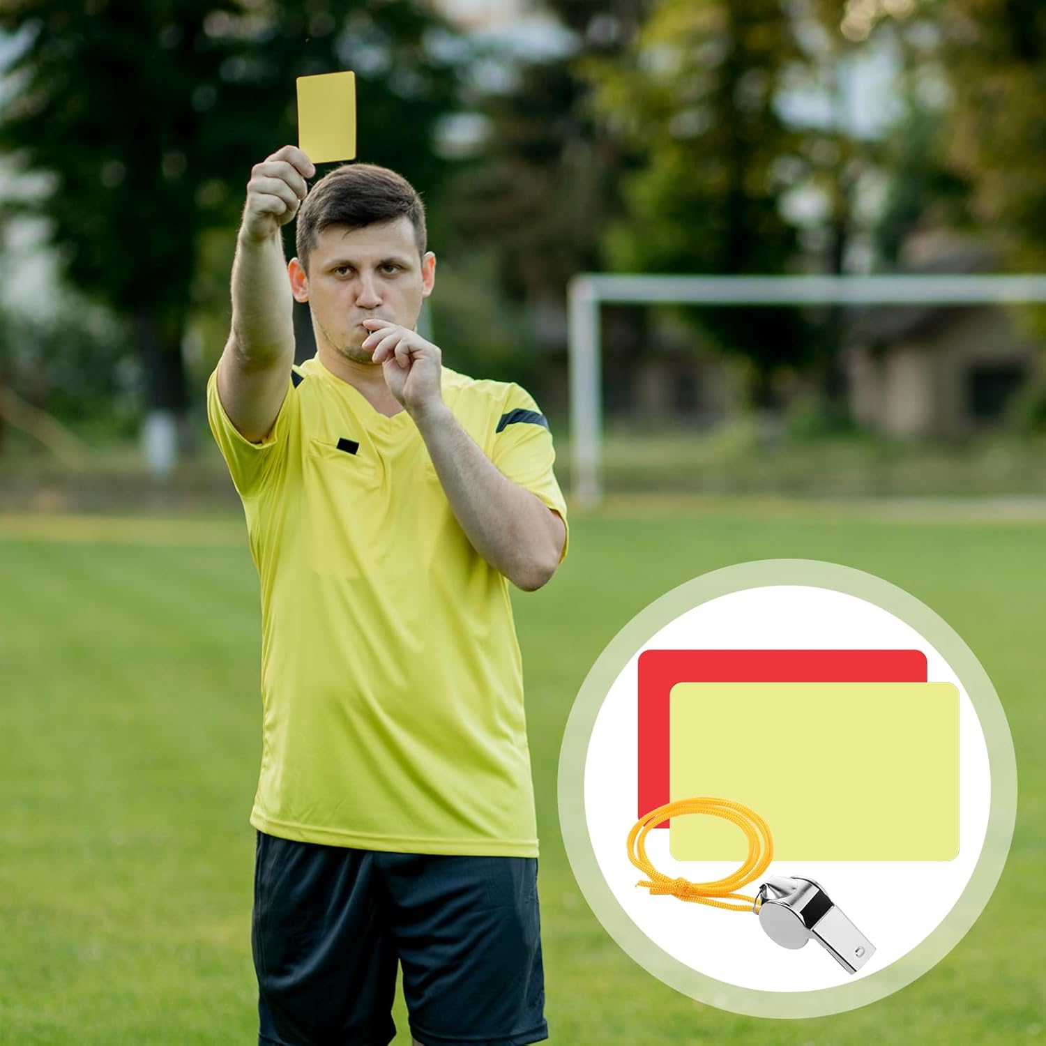 simarro Soccer Referee Flag (2 Pcs), Metal Pole Foam Handle Water Proof Checkered Linesman Flags Set with Storage Bag Red Yellow Cards, Referee Notebook with Pencil, Coach Whistle with Lanyard