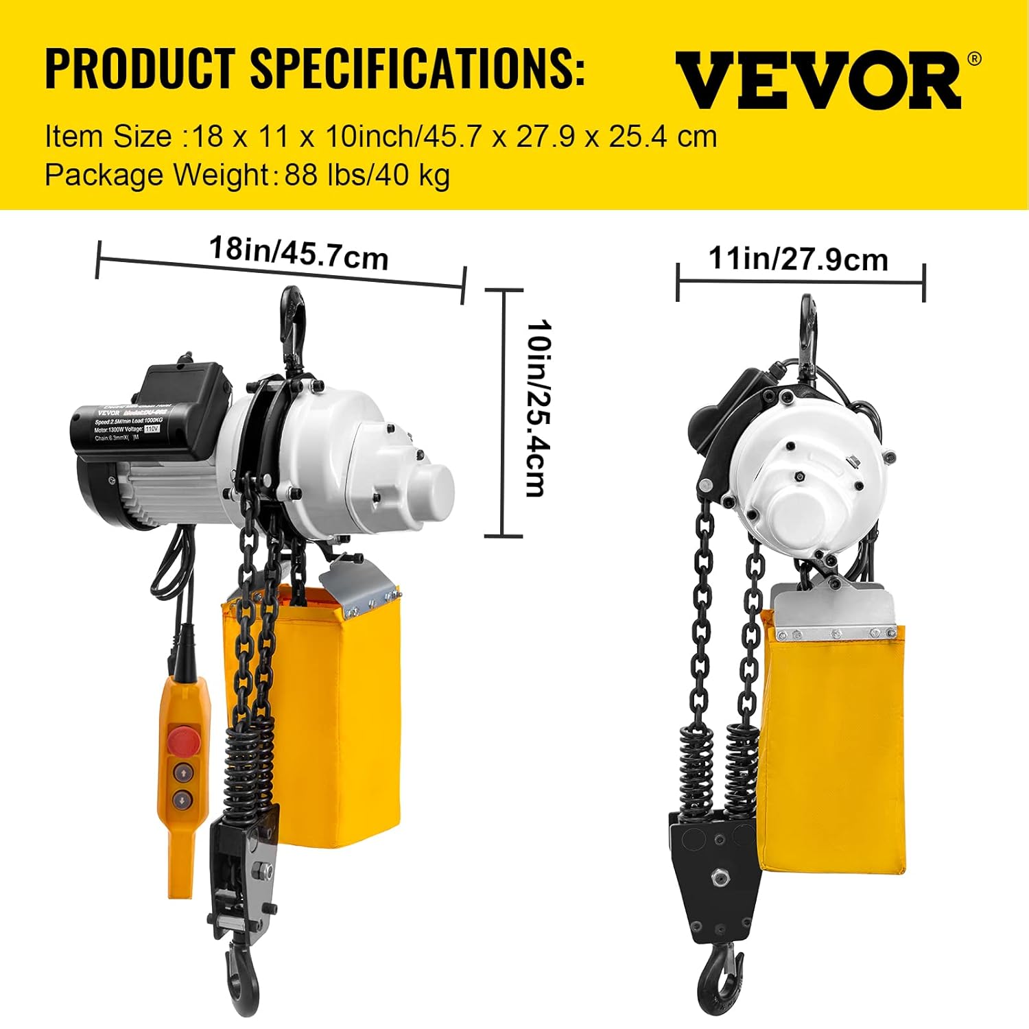VEVOR Electric Chain Hoist, 2200lbs Capacity Single Phase Crane Hoist, 1T Electric Chain Lift Hoist, 10ft Lift Height, 110V Overhead Chain Hoist with G80 Chain, Swivel Hook, Remote Control for Garage: Industrial & Scientific