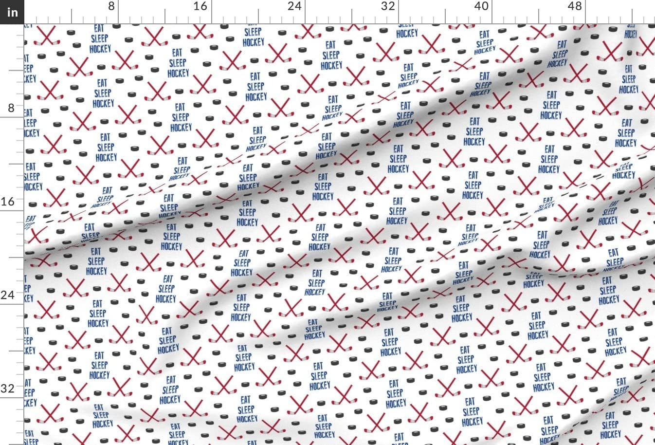 Spoonflower Fabric - Hockey Red Blue Trendy Winter Sport Kids Printed on Upholstery Velvet Fabric Fat Quarter - Upholstery Home Decor Bottomweight Apparel