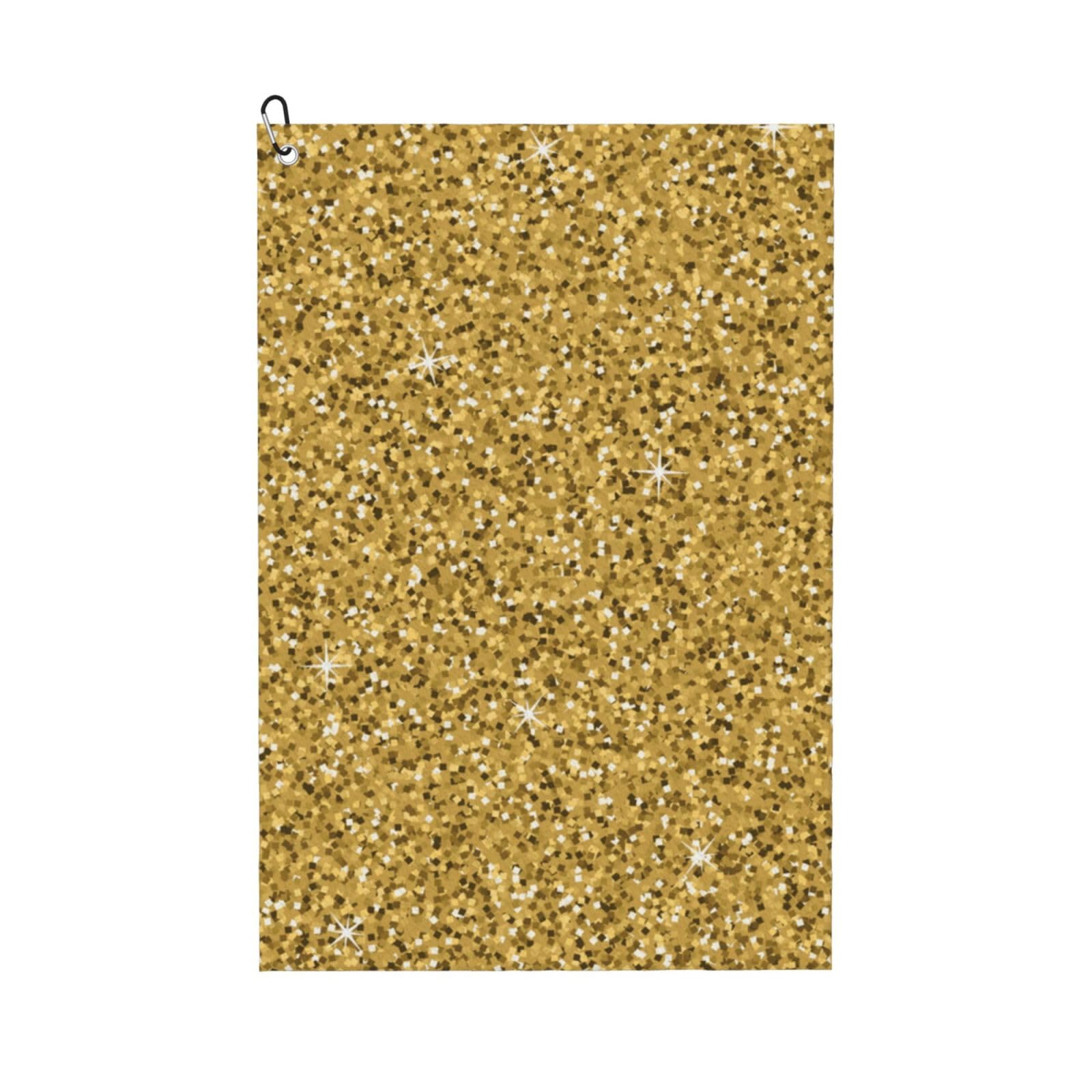 Hnnkloy Seamless Gold Glitter Shimmer, 16x24 in Portable Waffle Golf Towels with Carabiner Clip for Golf Bag
