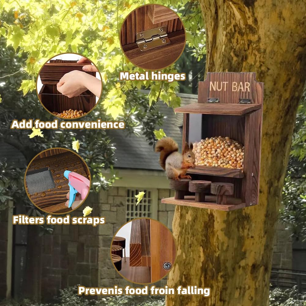 NAVESO Wooden Squirrel Feeder, Squirrel House Nesting Box for Nuts Corn Peanuts - Image 4