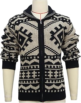 BSXDIKJU Men's Cardigan Sweater Zip Up Vintage Jacquard Lapel Long